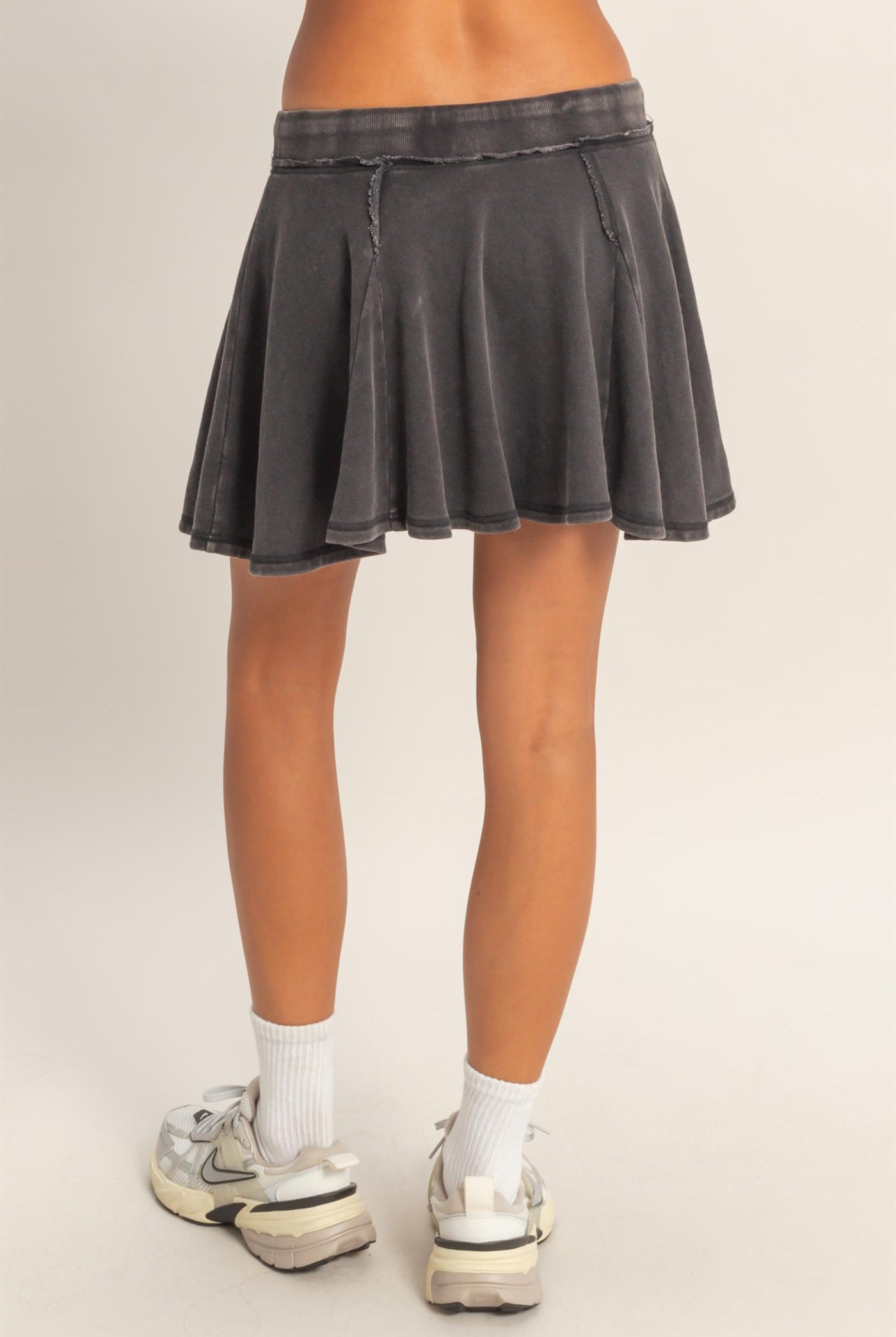 Wholesale Acid Washed Mid Wiast Flowy Skort Skorts DZ26A928 BLACK DOUBLE ZERO