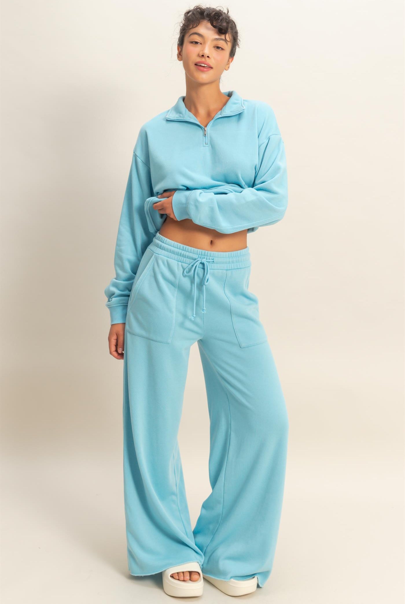 Wholesale Burnout French Terry Wide-Leg Pants Pants DZ26A259 BLUE DOUBLE ZERO