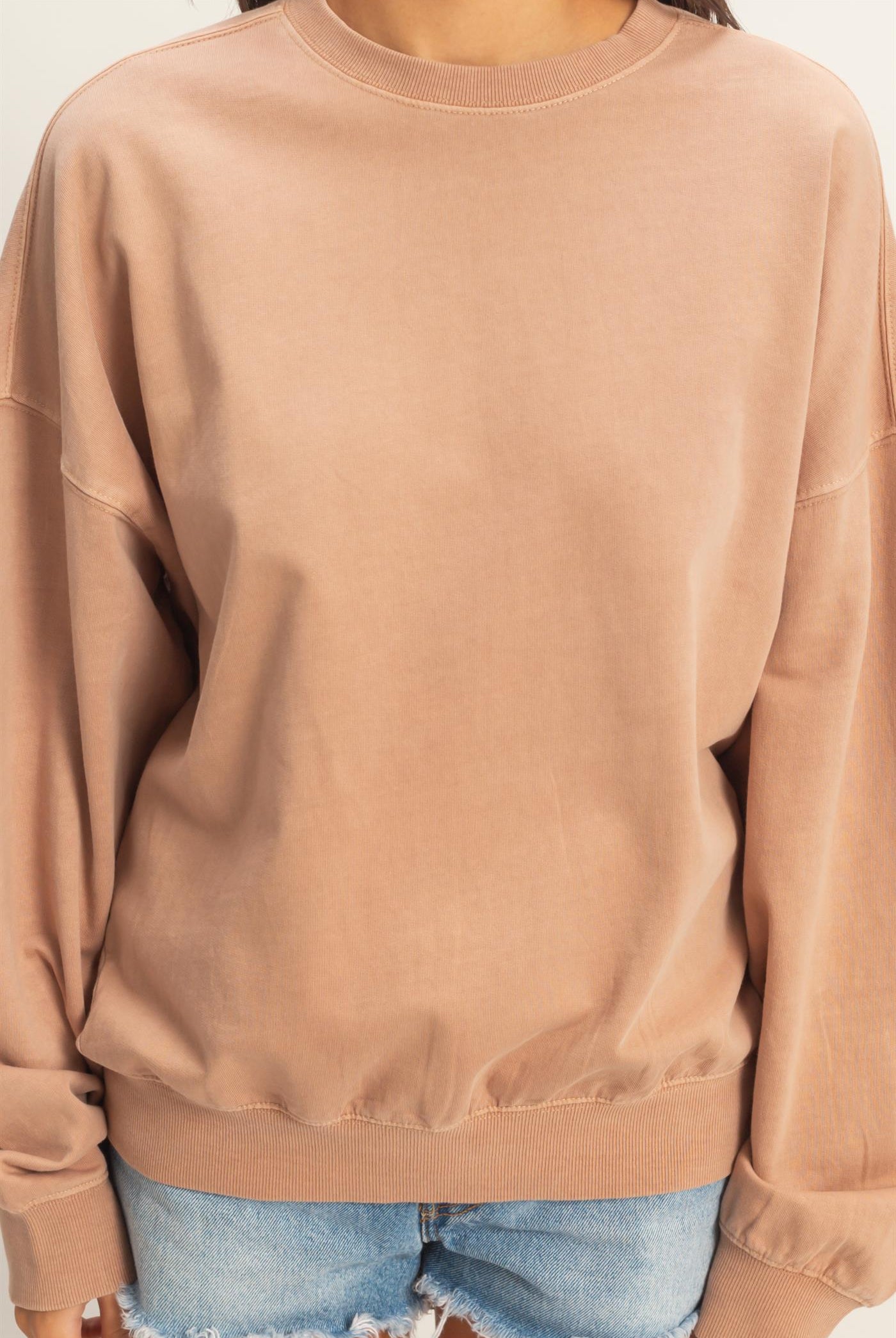 Wholesale Ribbed Crew Neck Sweatshirt Sweatshirts DZ26A265 DARK TAUPE DOUBLE ZERO