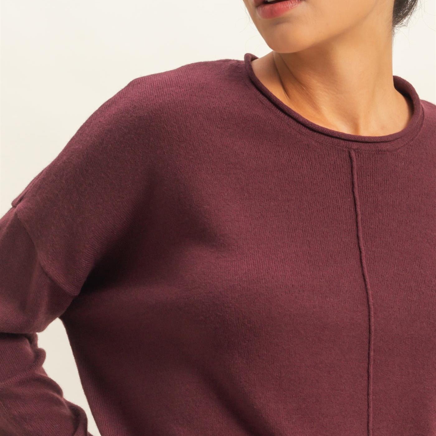 Wholesale Not A Player Roll Neck Drop Shoulder Sweater Sweaters DZ25C938 DARK CHERRY DOUBLE ZERO