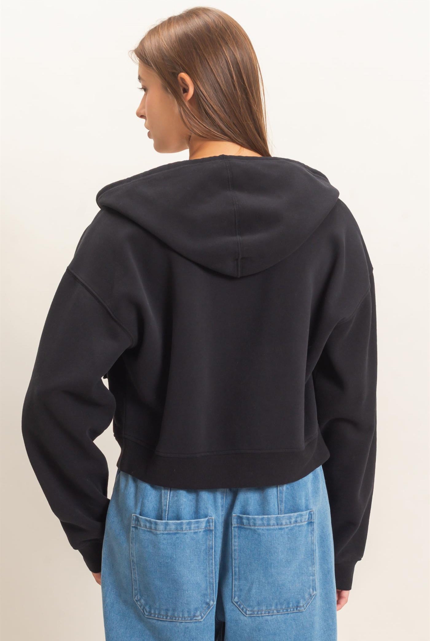 Wholesale Star Patch Zip-Up Hoodie Hoodies DZ26E828 BLACK DOUBLE ZERO