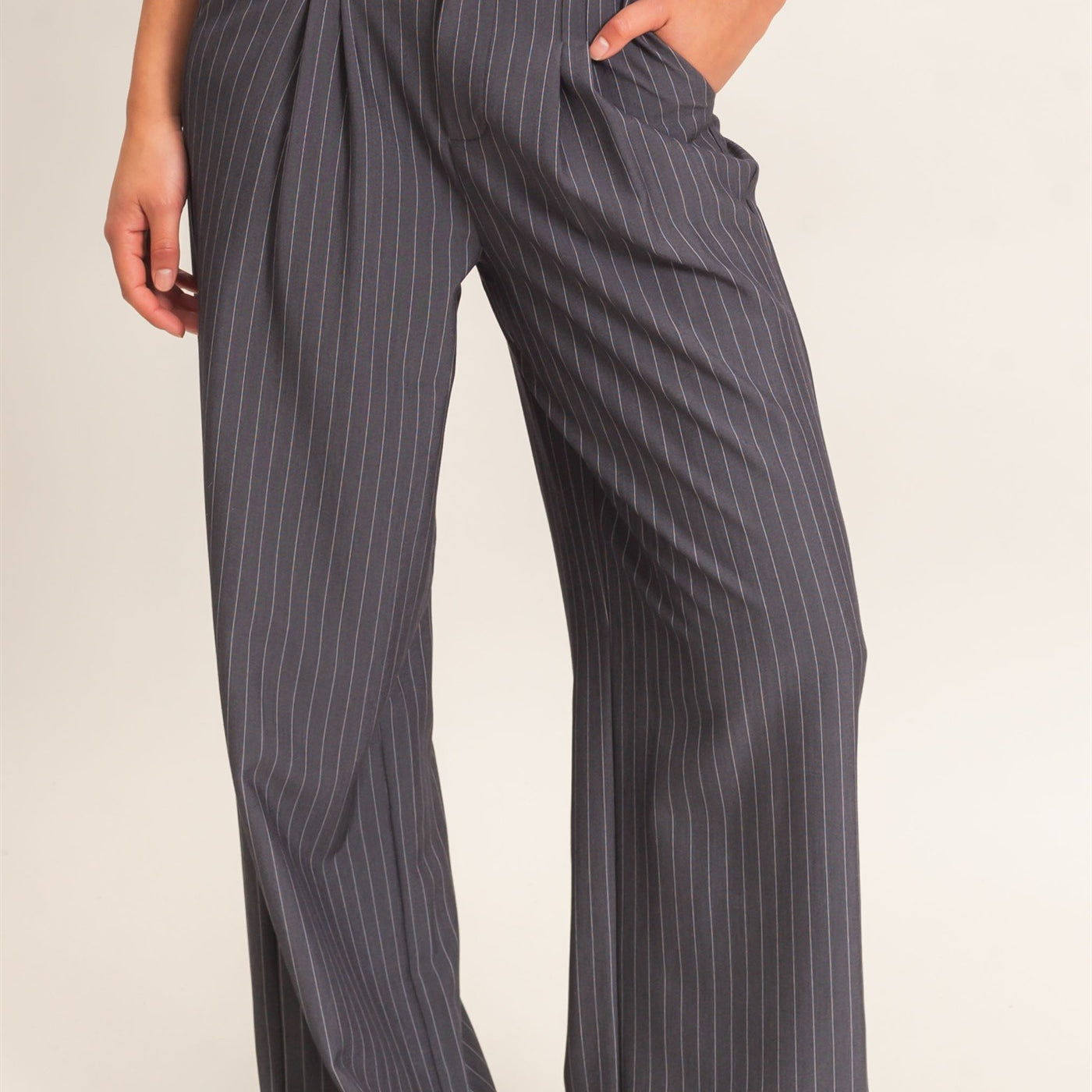 Wholesale Pinstripe Wide-Leg Trousers Pants DZ26E426 DARK GRAY DOUBLE ZERO