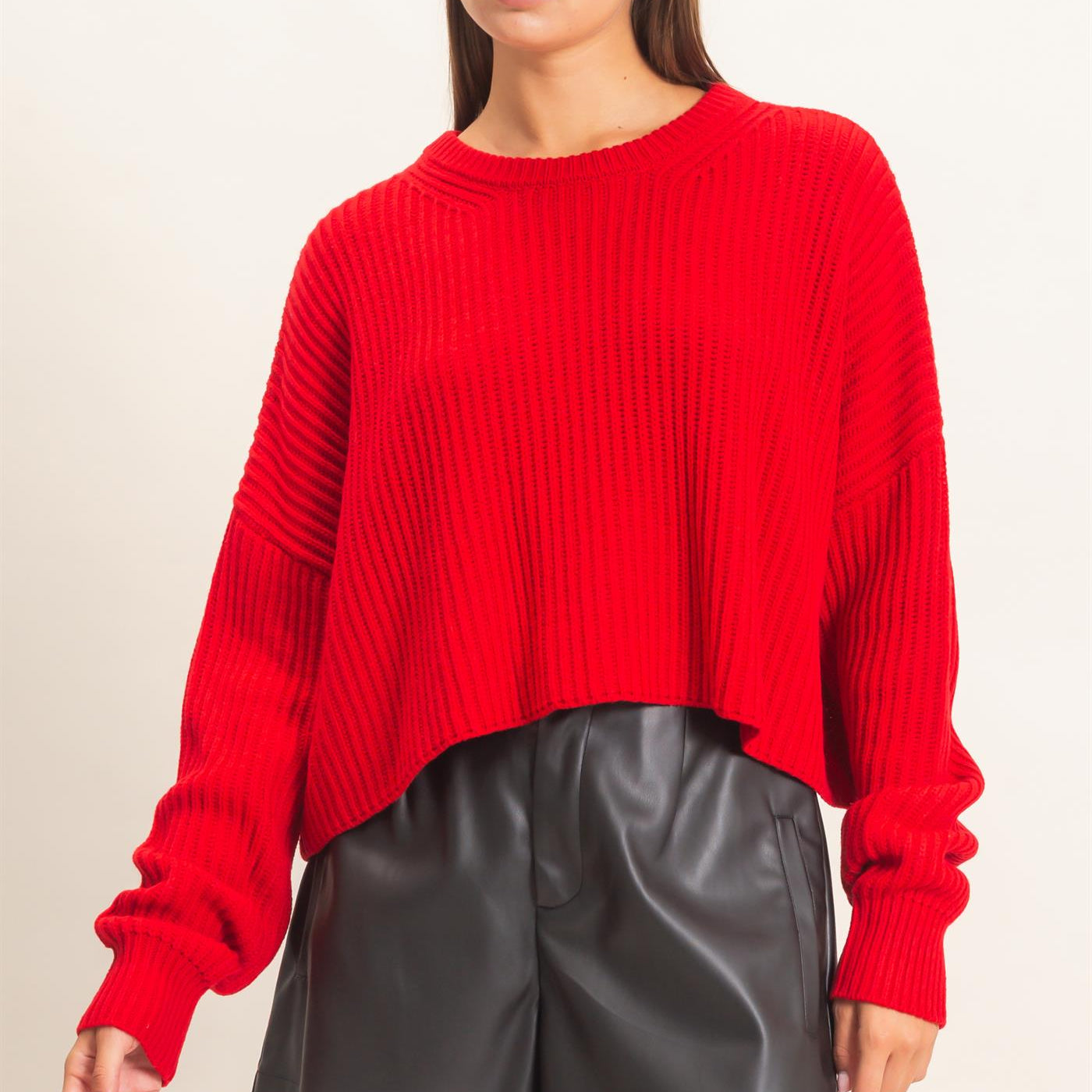Wholesale Oversized Cropped Sweater Sweaters DZ26E252 RED DOUBLE ZERO