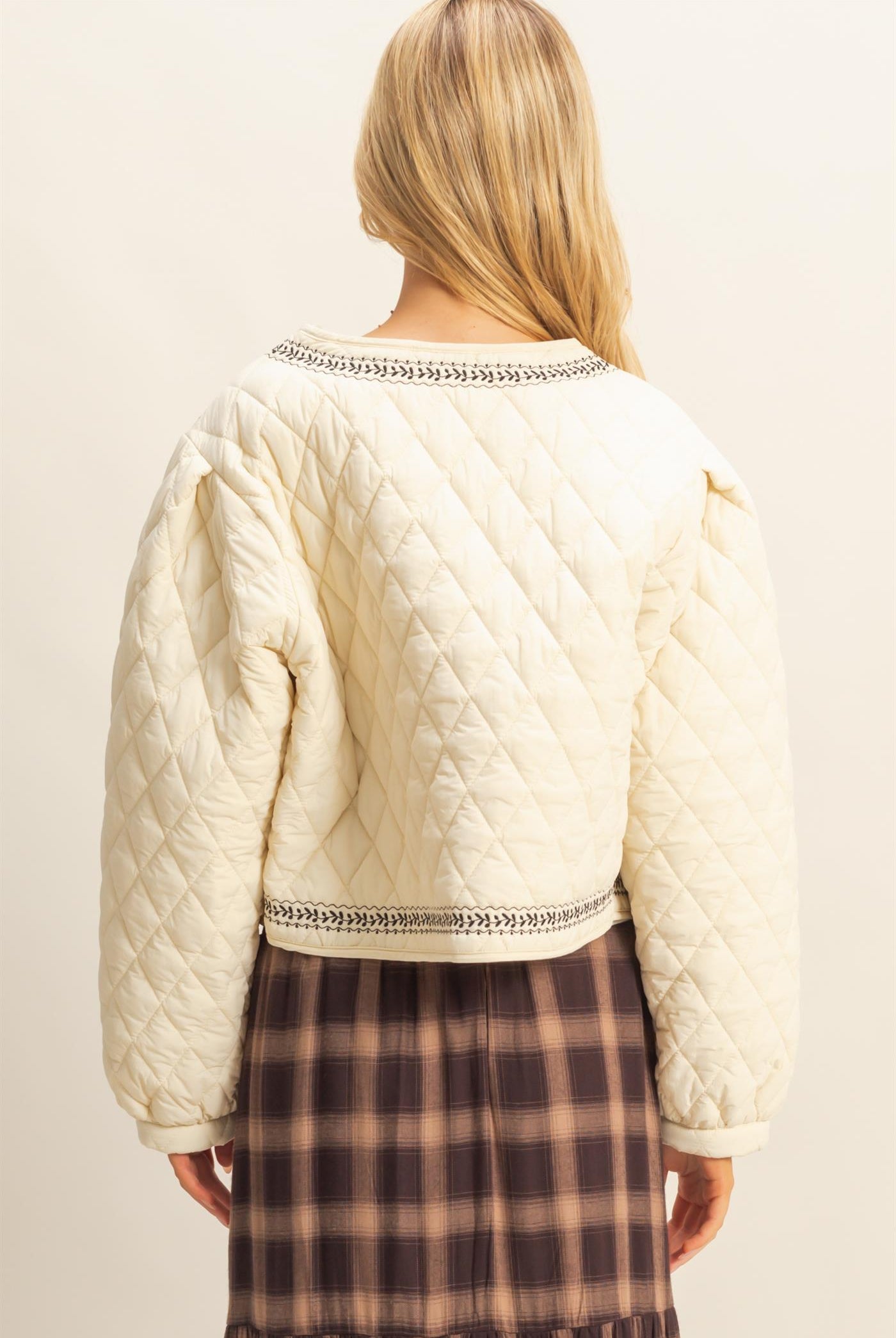 Wholesale Quilted Floral Embroidered Padding Jacket Coats & Jackets HF26A084 CREAM HYFVE