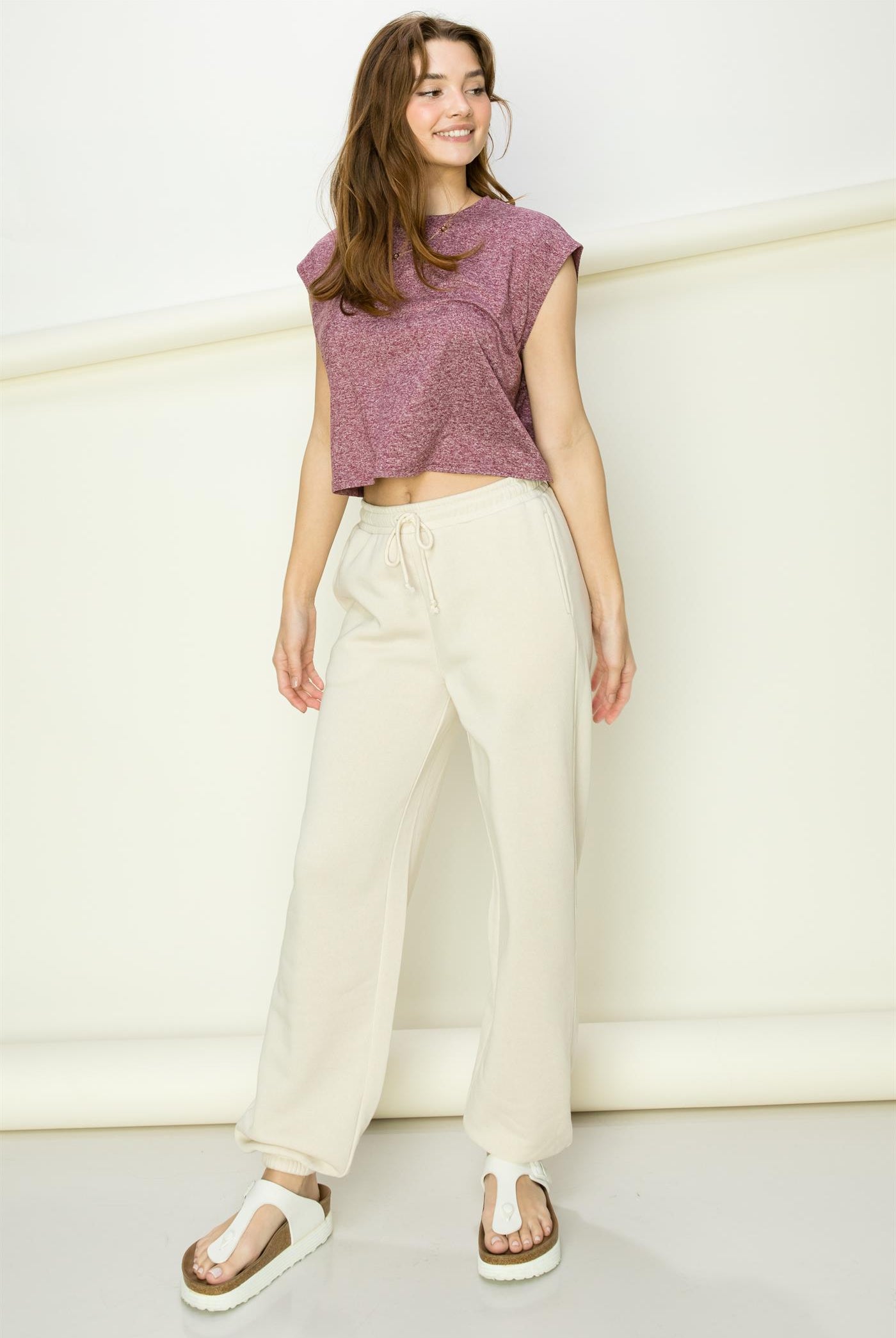 Wholesale Crew Neck Cropped Top Clothing Tops DZ22E688 MULBERRY DOUBLE ZERO