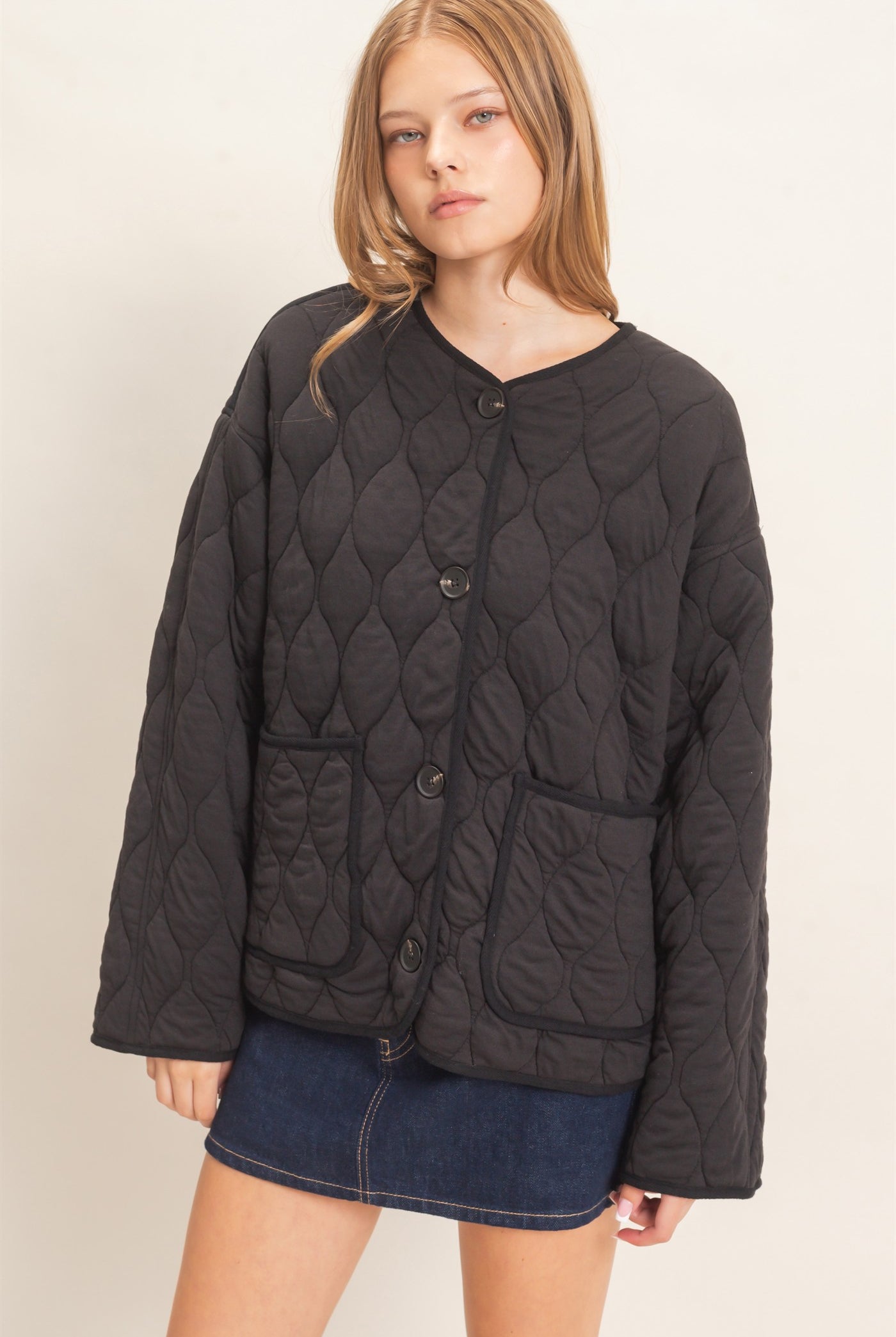 Wholesale Diamond Quilted Jacket Coats & Jackets HF26E370 BLACK HYFVE
