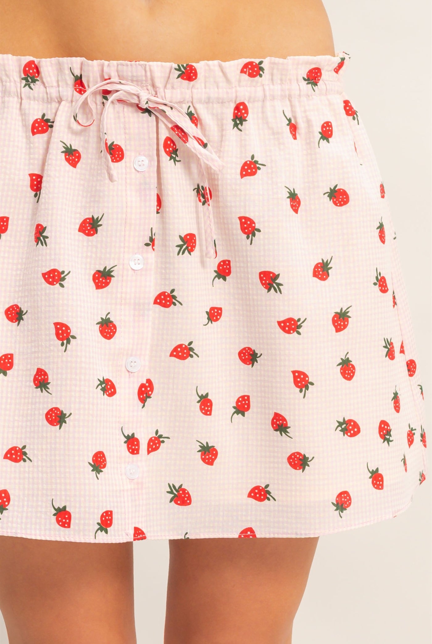 Wholesale Strawberry Print Gingham A-Line Skirt Skirts HF26A598 PINK HYFVE