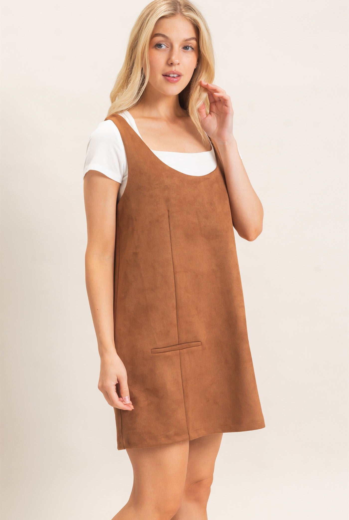 Wholesale Sleeveless Suede Mini Dress Dresses HF26F219 CAMEL HYFVE