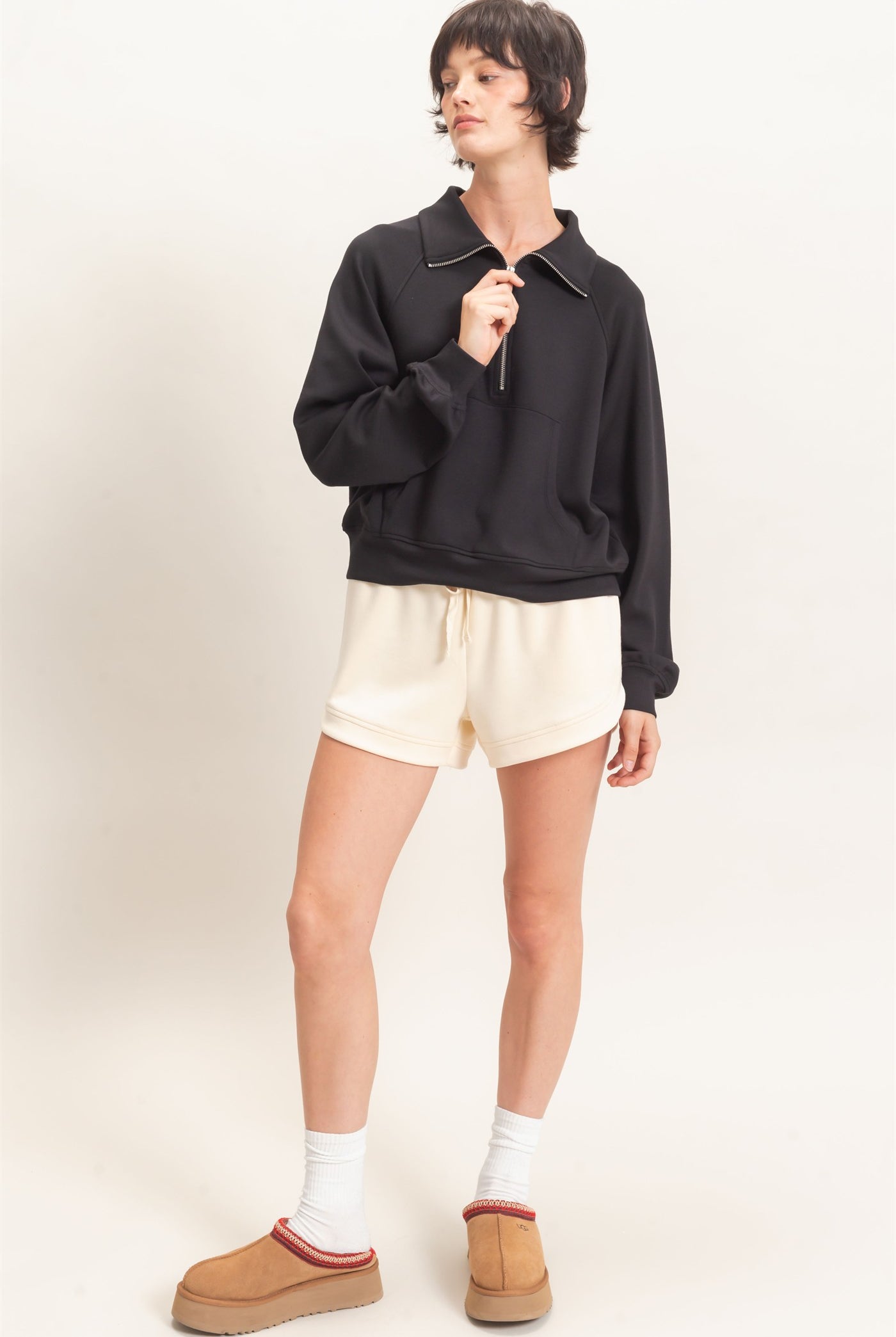 Wholesale Half-Zip Collar Raglan Pullover Sweatshirts DZ26C967 BLACK DOUBLE ZERO