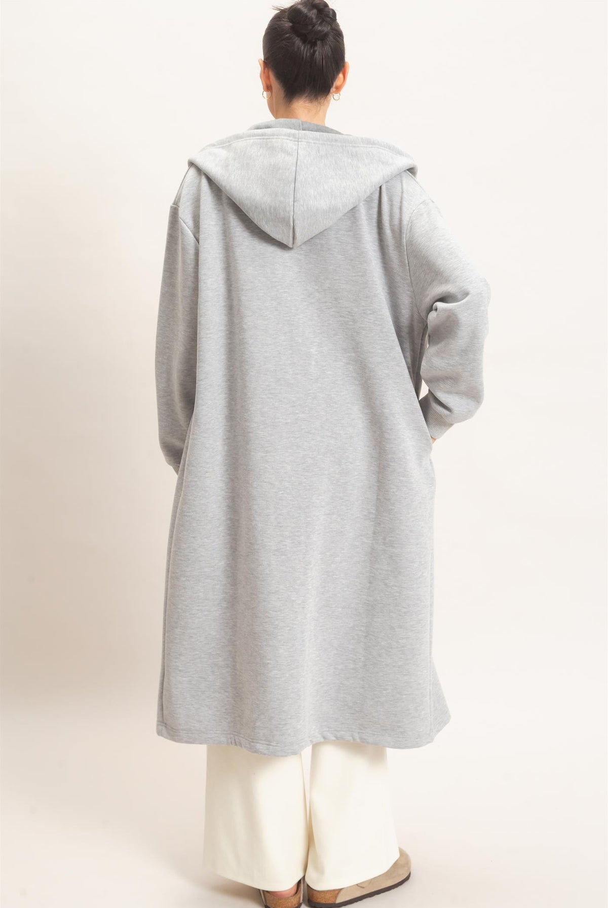 Wholesale Oversized Longline Zip-Up Hoodie Jacket Outerwear HF26E650 HEATHER GRAY HYFVE