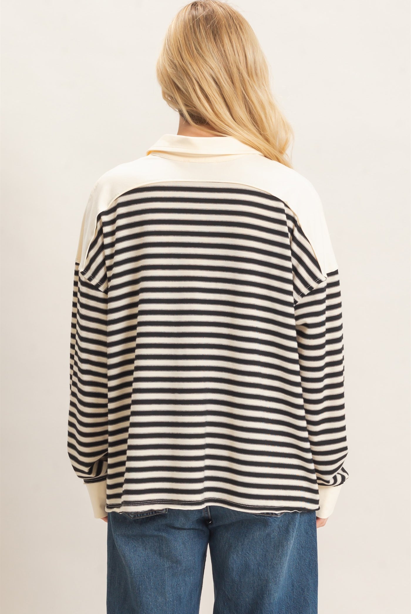 Wholesale Striped Henley Sweatshirt Clothing Tops HF26F089 BLACK HYFVE