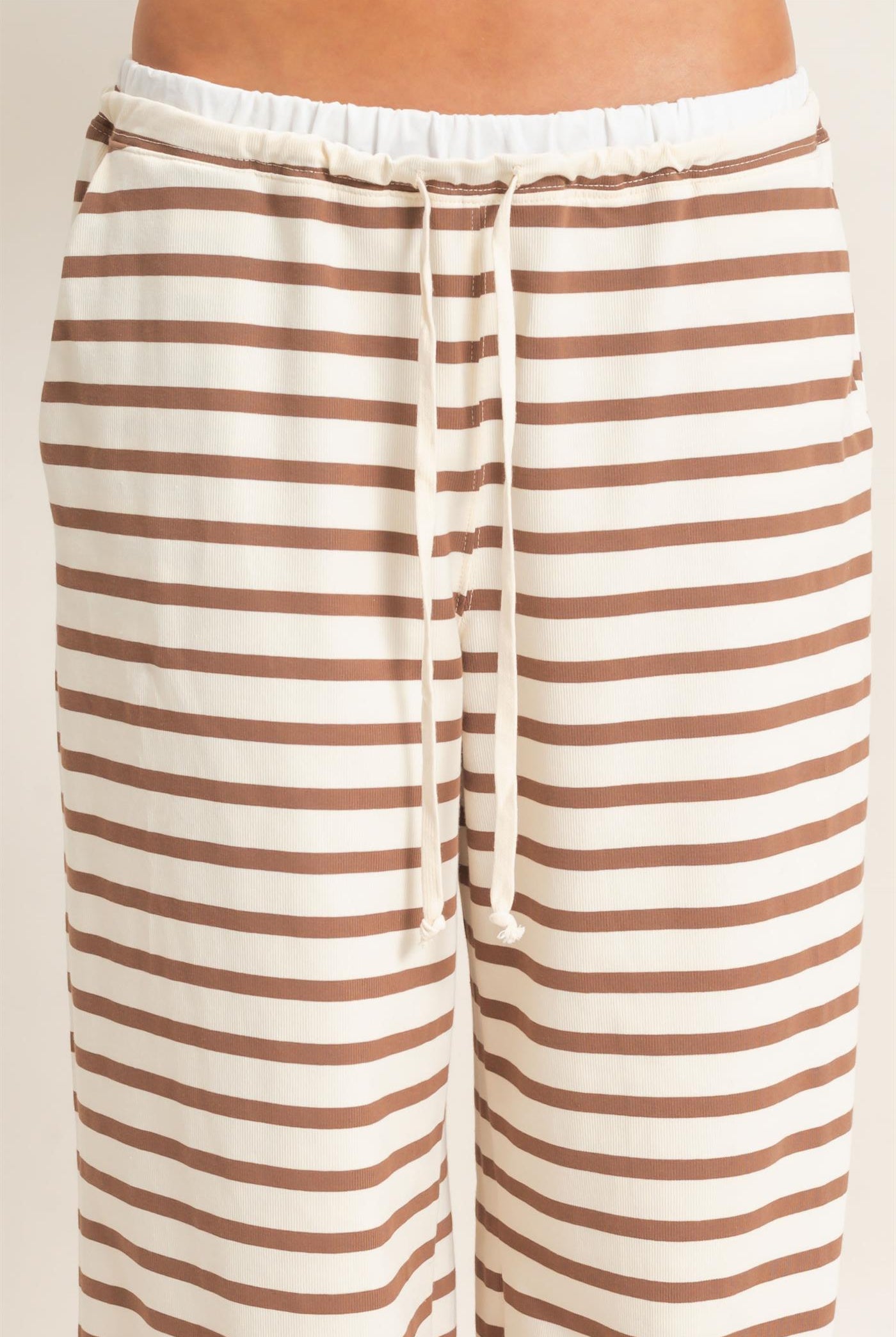 Wholesale Striped Wide-Leg Pants Pants HF26F229-D CREAM/ BROWN HYFVE