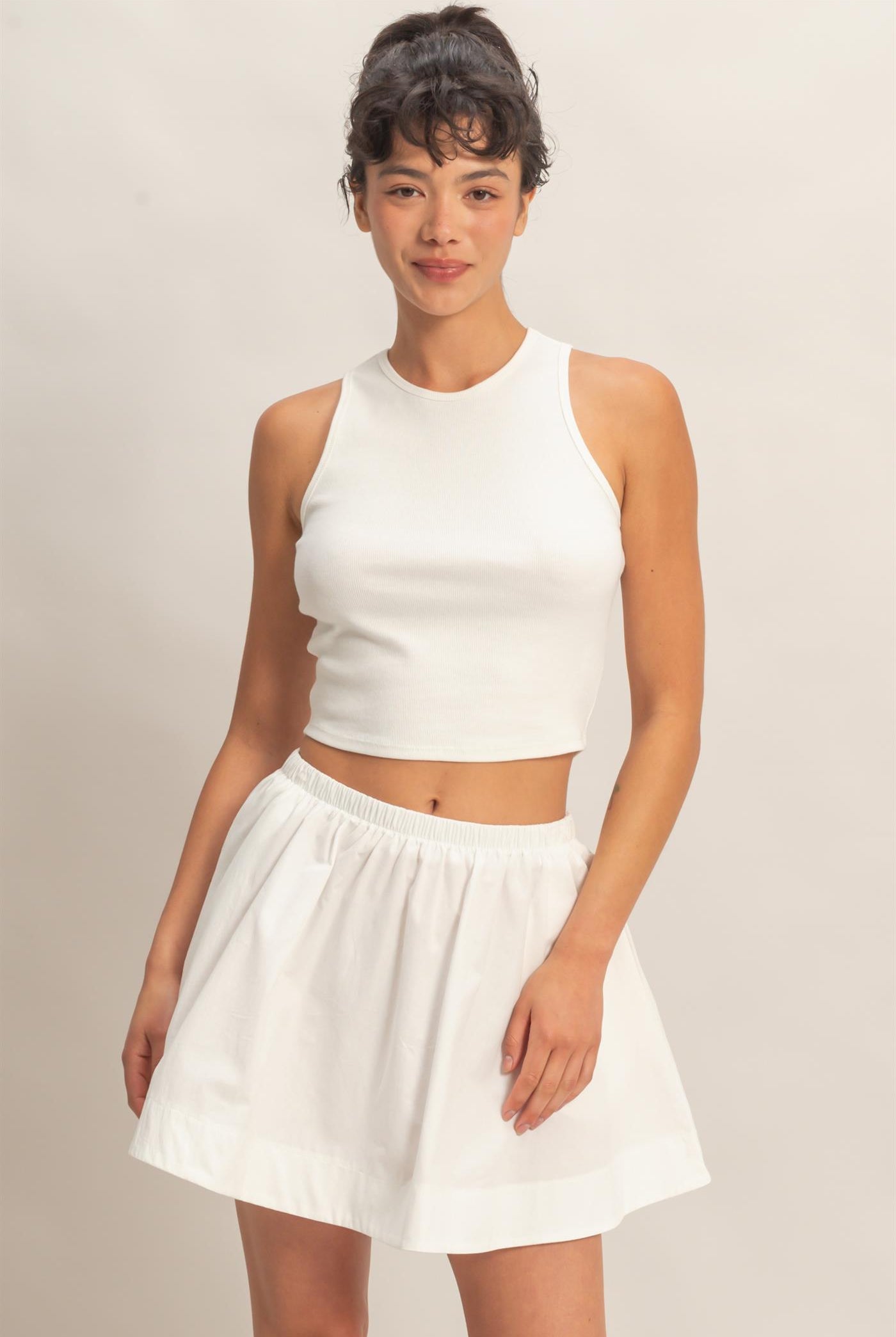 Wholesale Sleeveless Ribbed Top And Skirt Set Clothing DZ26C346-SET WHITE DOUBLE ZERO