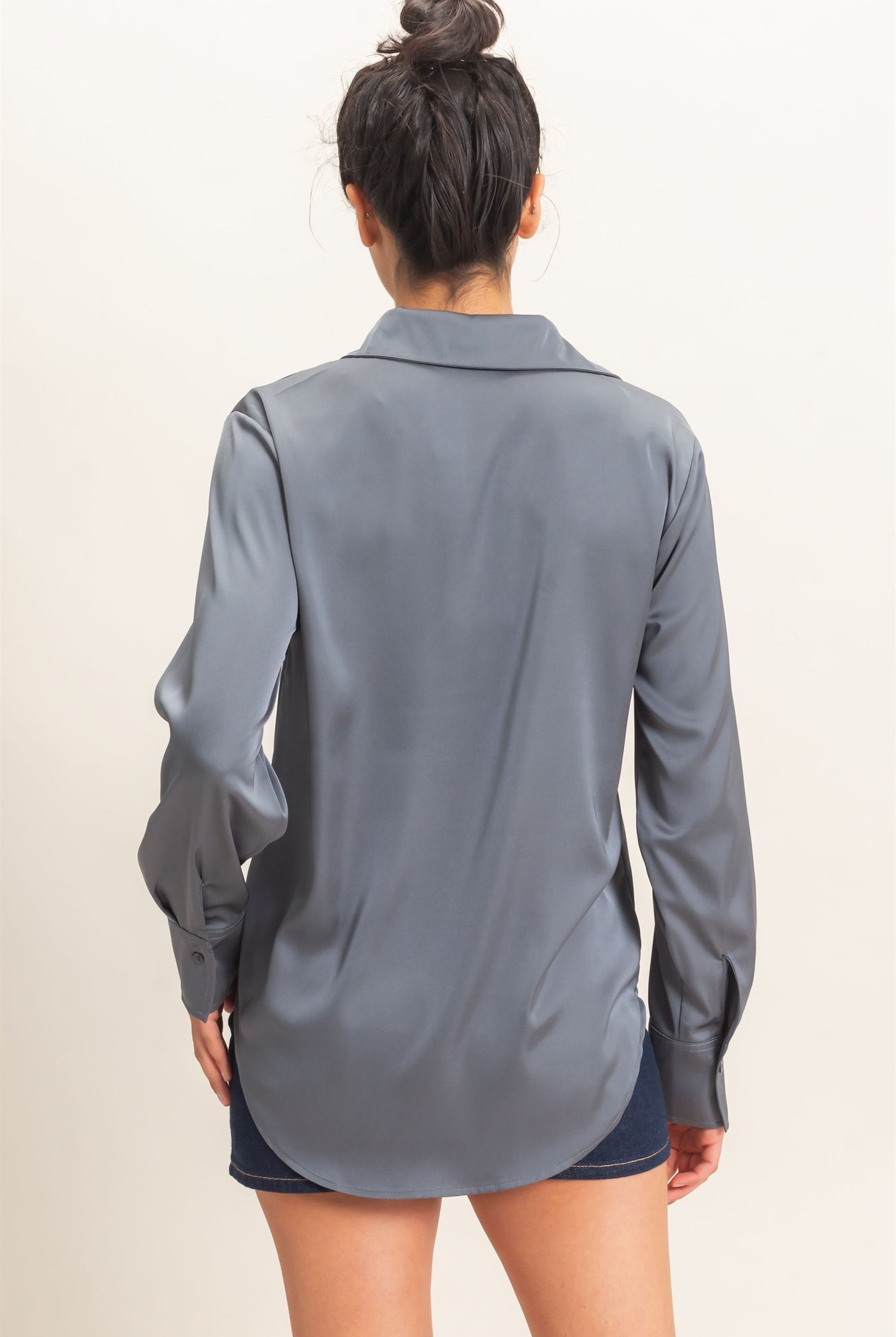 Wholesale Satin Button-Down Shirts Shirts DZ26E265 DARK GRAY DOUBLE ZERO