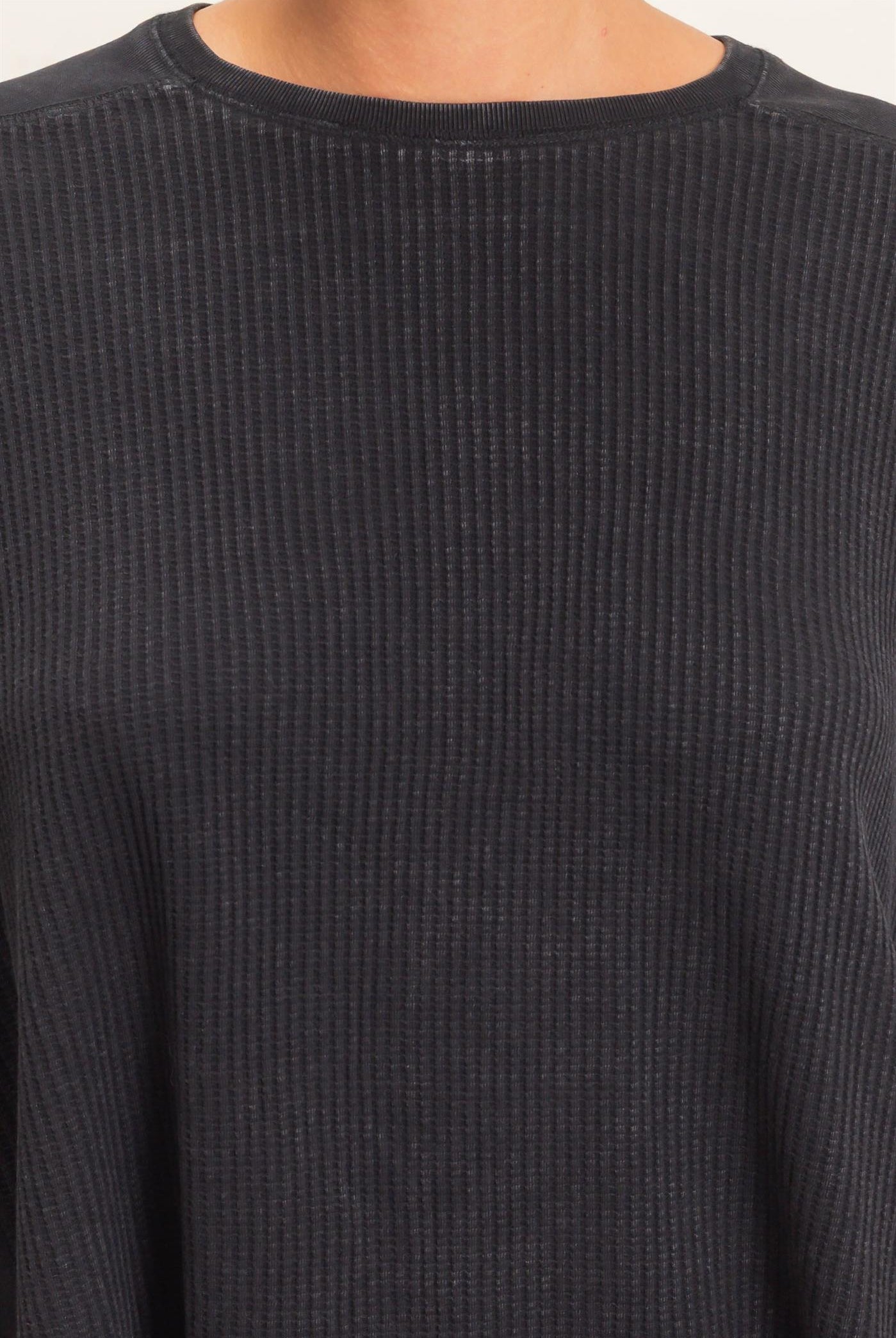 Wholesale Oversized Mineral Washed Waffle Knit Top Clothing Tops DZ26E654 BLACK DOUBLE ZERO