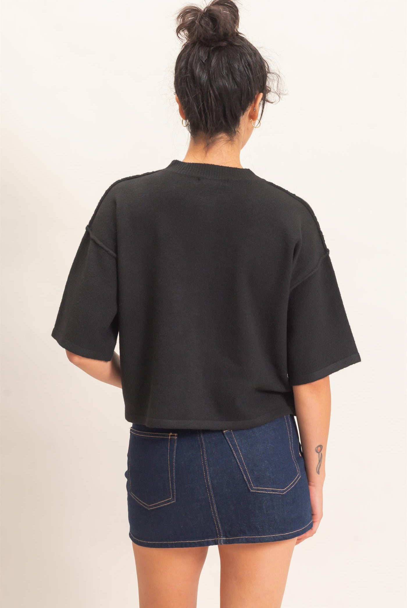 Wholesale Drop Shoulder Short Sleeve Cardigan Cardigans DZ26E238 BLACK DOUBLE ZERO