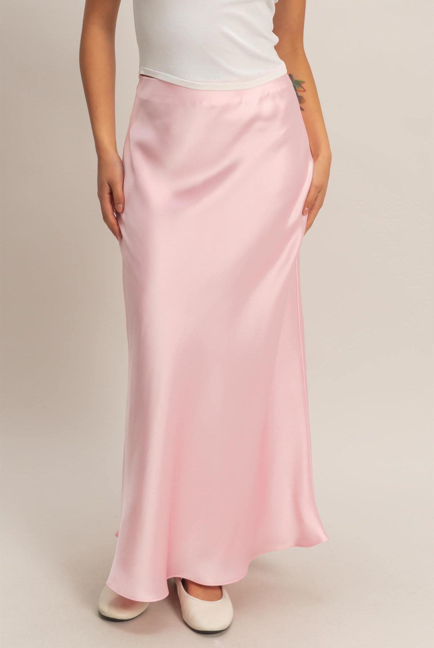 Wholesale Satin Maxi Skirt Skirts DZ26E274 SOFT PINK DOUBLE ZERO