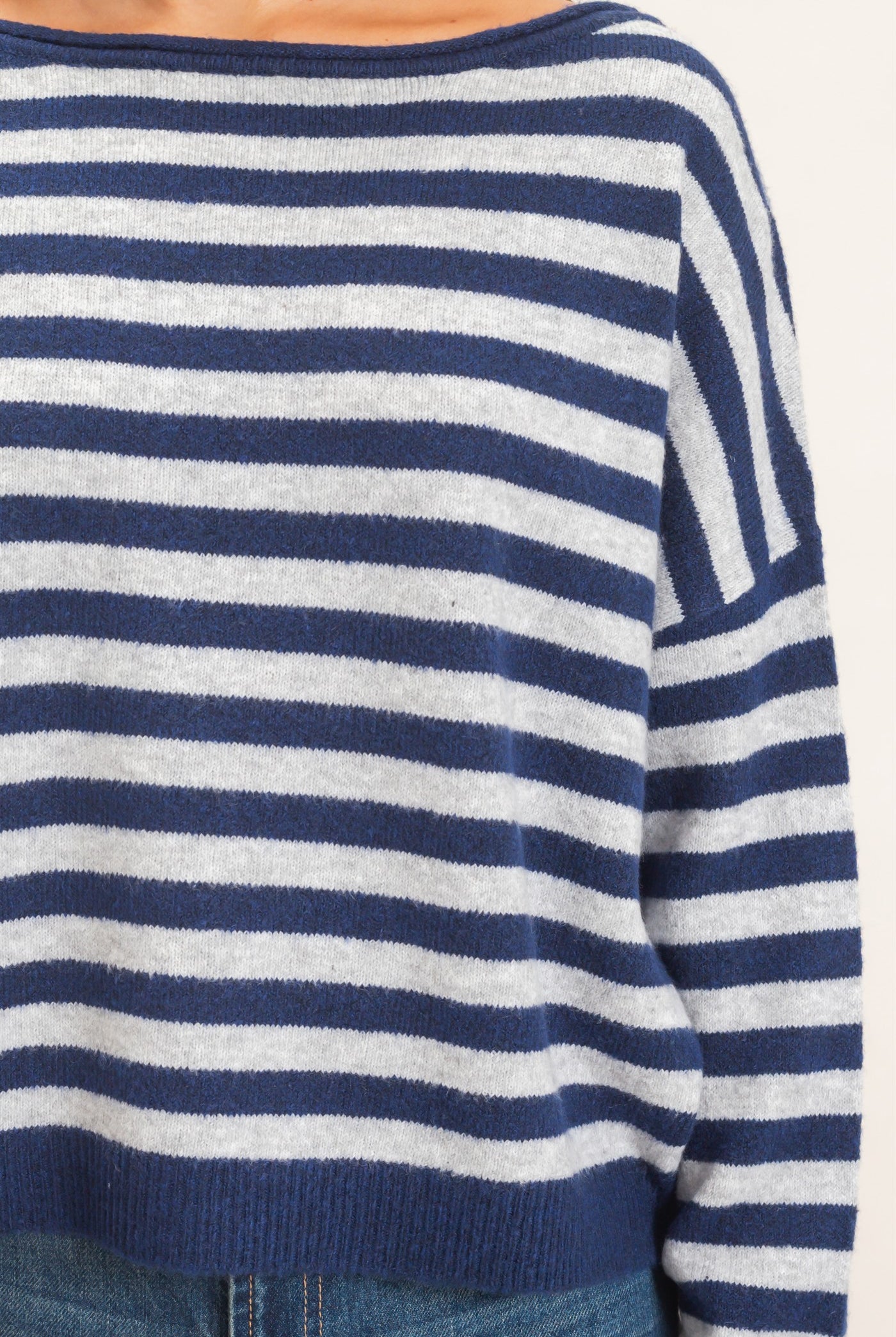 Wholesale Off The Shoulder Striped Sweater Sweaters DZ26E653 NAVY DOUBLE ZERO