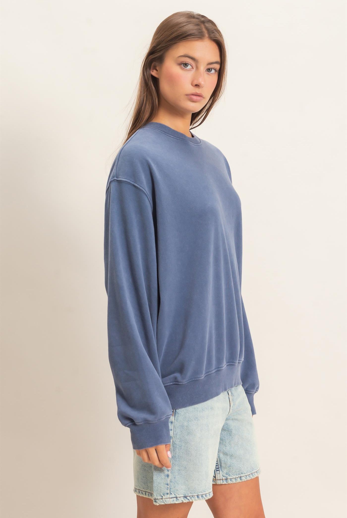 Wholesale Mineral Wash Crew Neck Sweatshirt Sweatshirts DZ26E990 NAVY DOUBLE ZERO