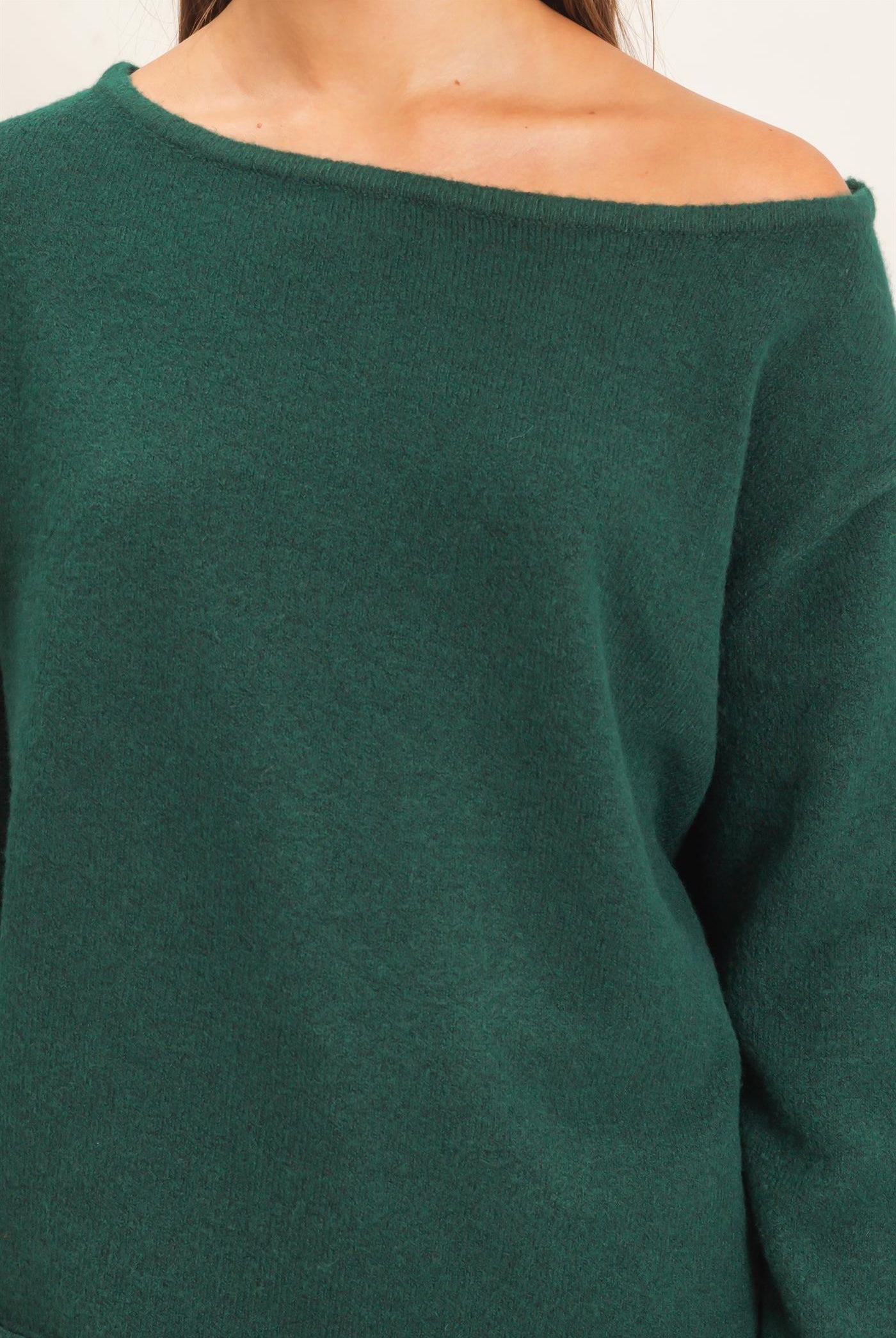 Wholesale Off The Shoulder Sweater Sweaters DZ26E652 DARK GREEN DOUBLE ZERO