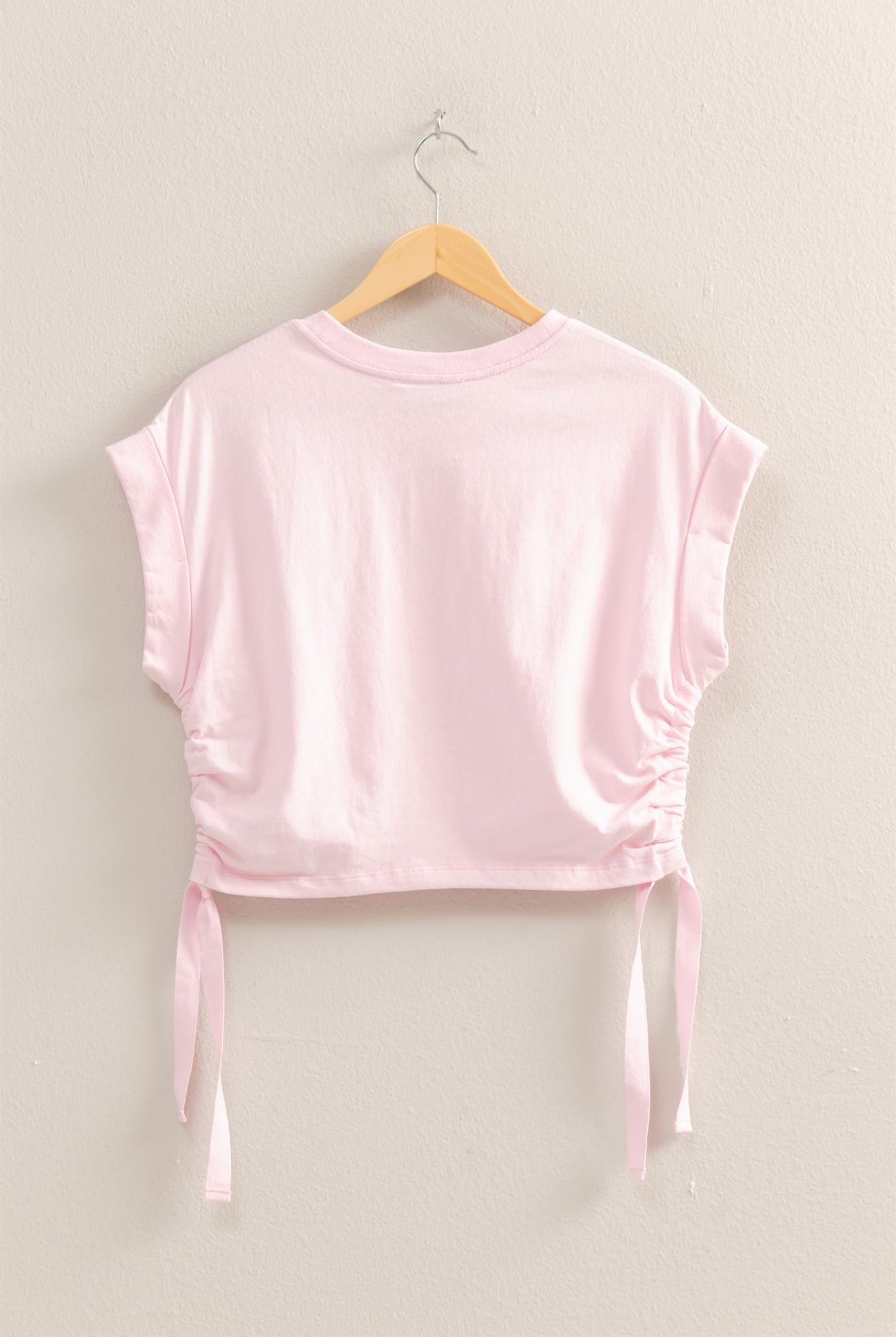 Wholesale Short Sleeve Side Tie Detail Top Clothing Tops DZ25C113 SOFT PINK DOUBLE ZERO