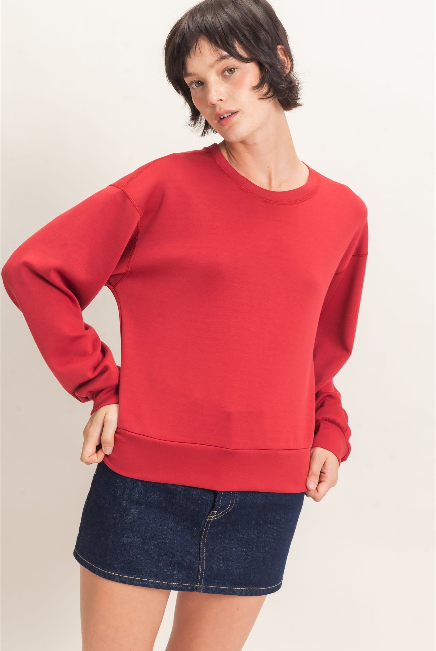 Wholesale Crew Neck Sweatshirt Sweatshirts DZ26C966 DARK RED DOUBLE ZERO