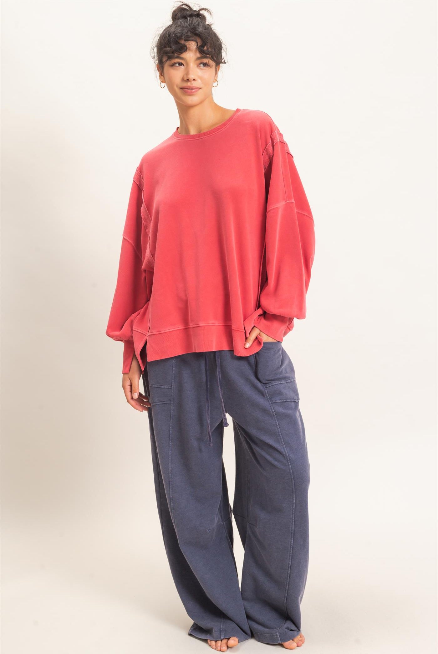 Wholesale Mineral Washed Barrel Sweatpants Pants DZ26F246 NAVY DOUBLE ZERO