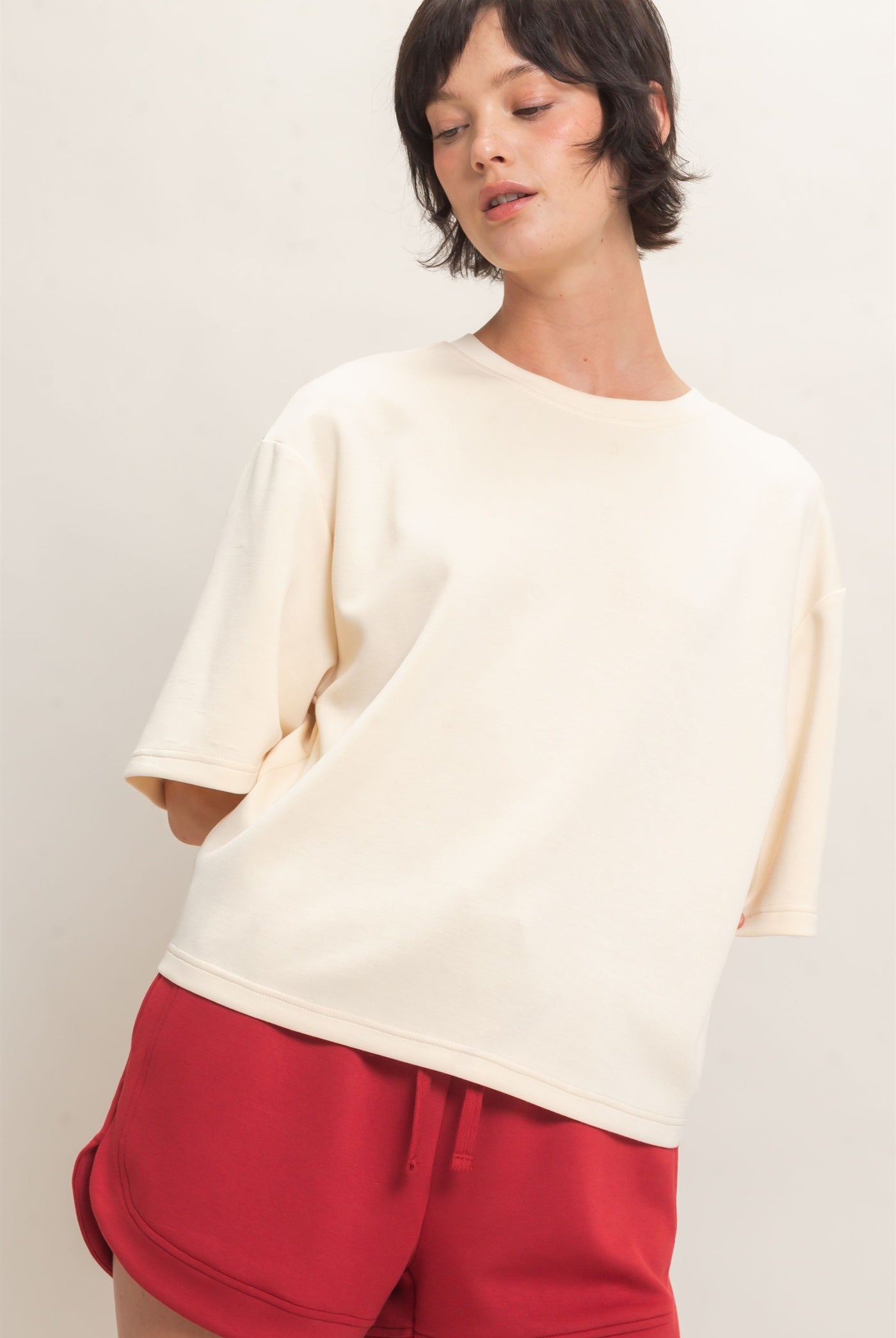 Wholesale Loose Fit Crew Neck Short Sleeve Top Clothing Tops DZ26C965 ALPACA DOUBLE ZERO