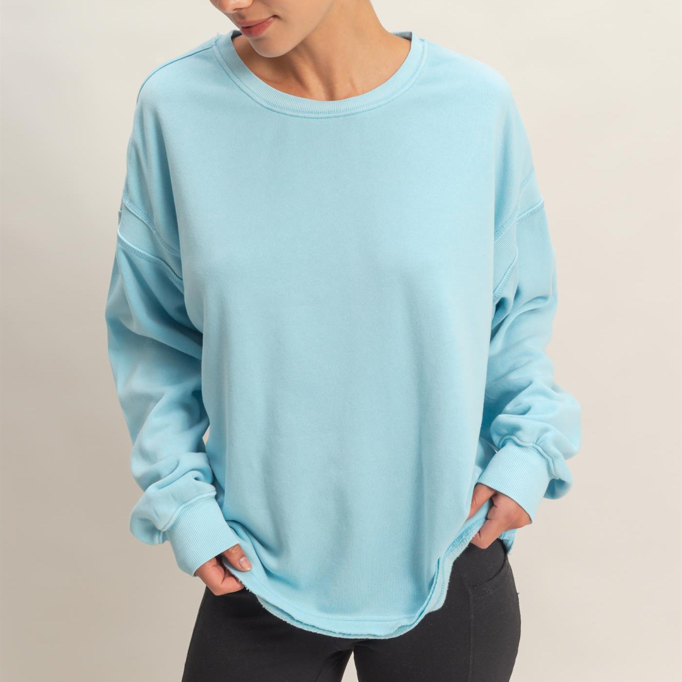 Wholesale Oversized Cross Detail Open Back Sweatshirt Clothing Tops DZ26E050 BLUE DOUBLE ZERO
