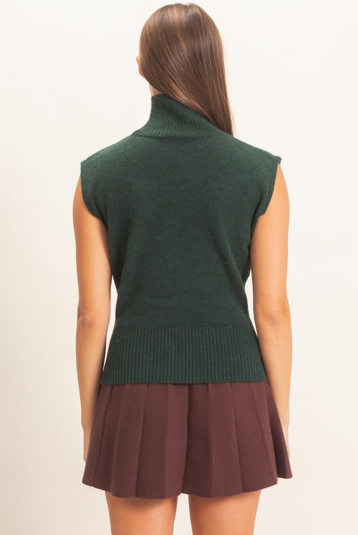 Wholesale Sleeveless High Neck Knit Top Clothing Tops DZ26E946 DEEP GREEN DOUBLE ZERO