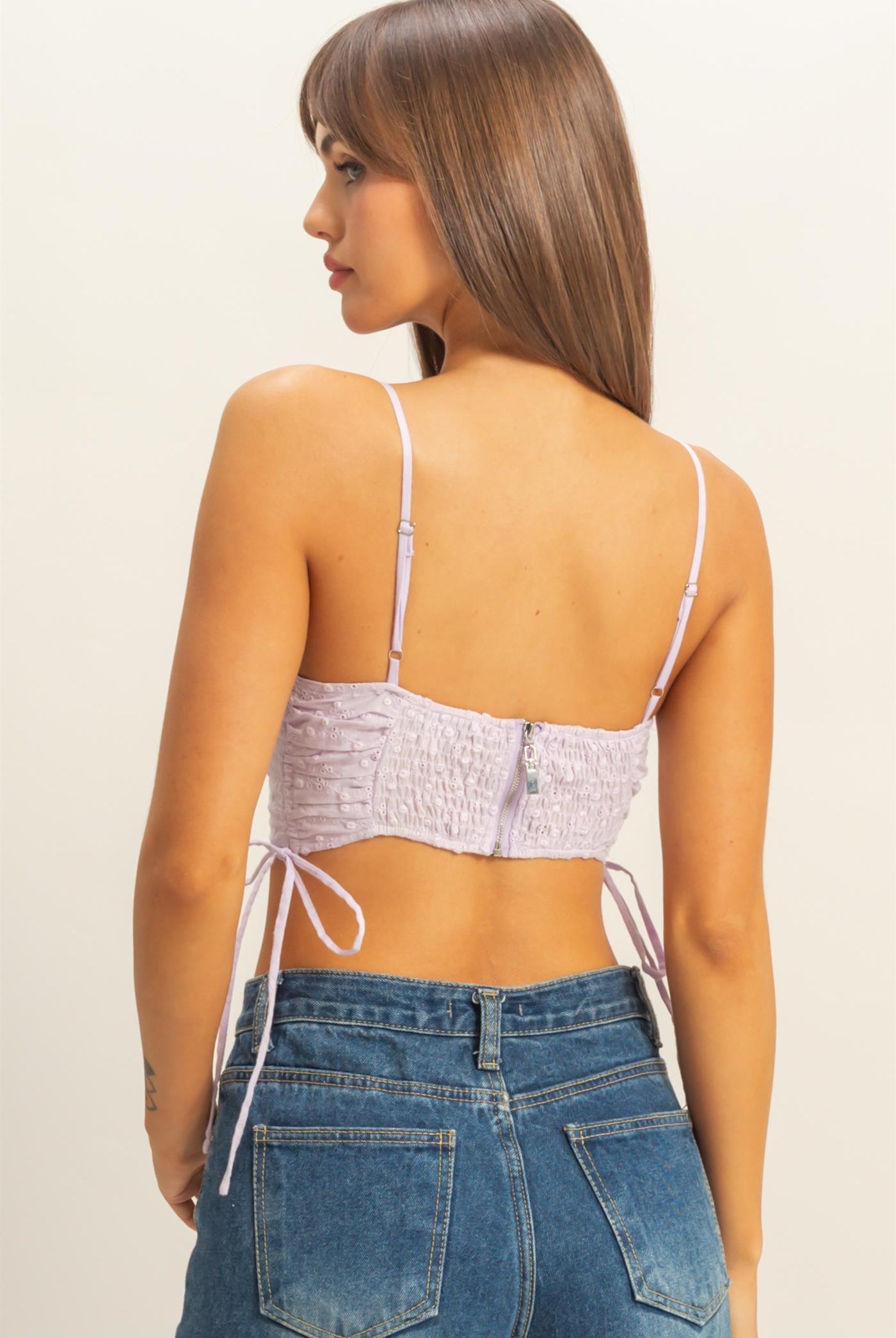 Wholesale Drawstring Detail Crop Cami Top Clothing Tops HF22C088 LAVENDER HYFVE