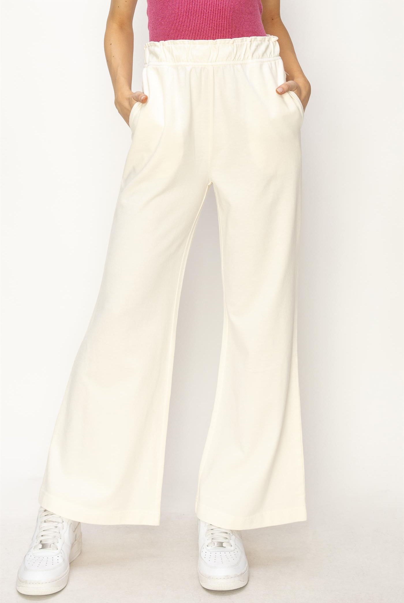 Wholesale High Waist Flare Pants Pants DZ24C346-D CREAM DOUBLE ZERO