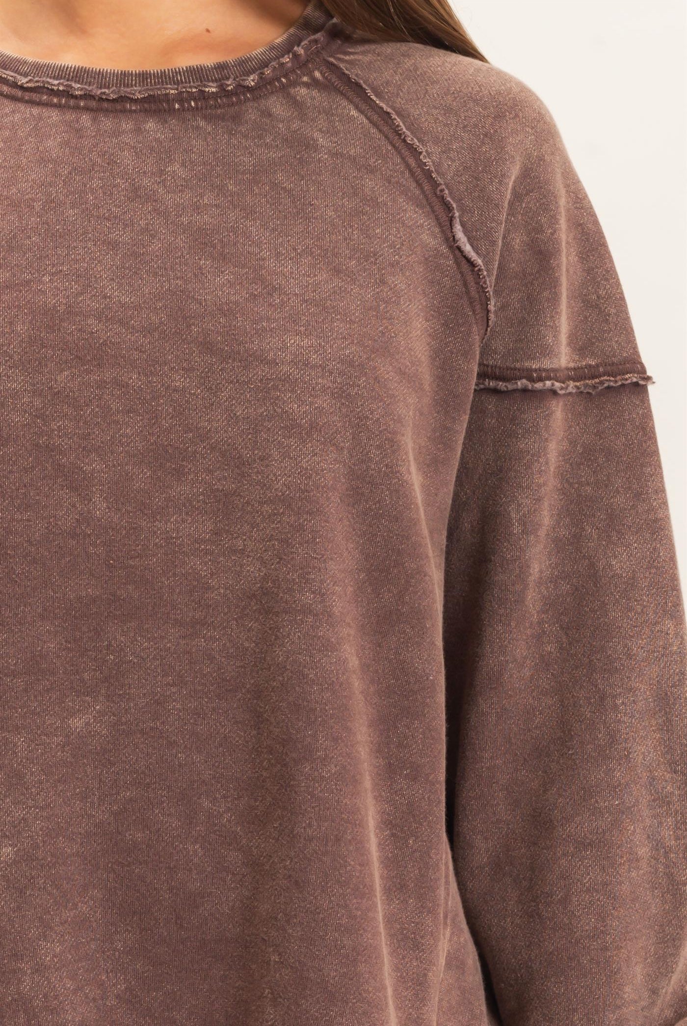 Wholesale Acid Wash Raw Edge Sweatshirt Sweatshirts DZ26C910 DARK BROWN DOUBLE ZERO