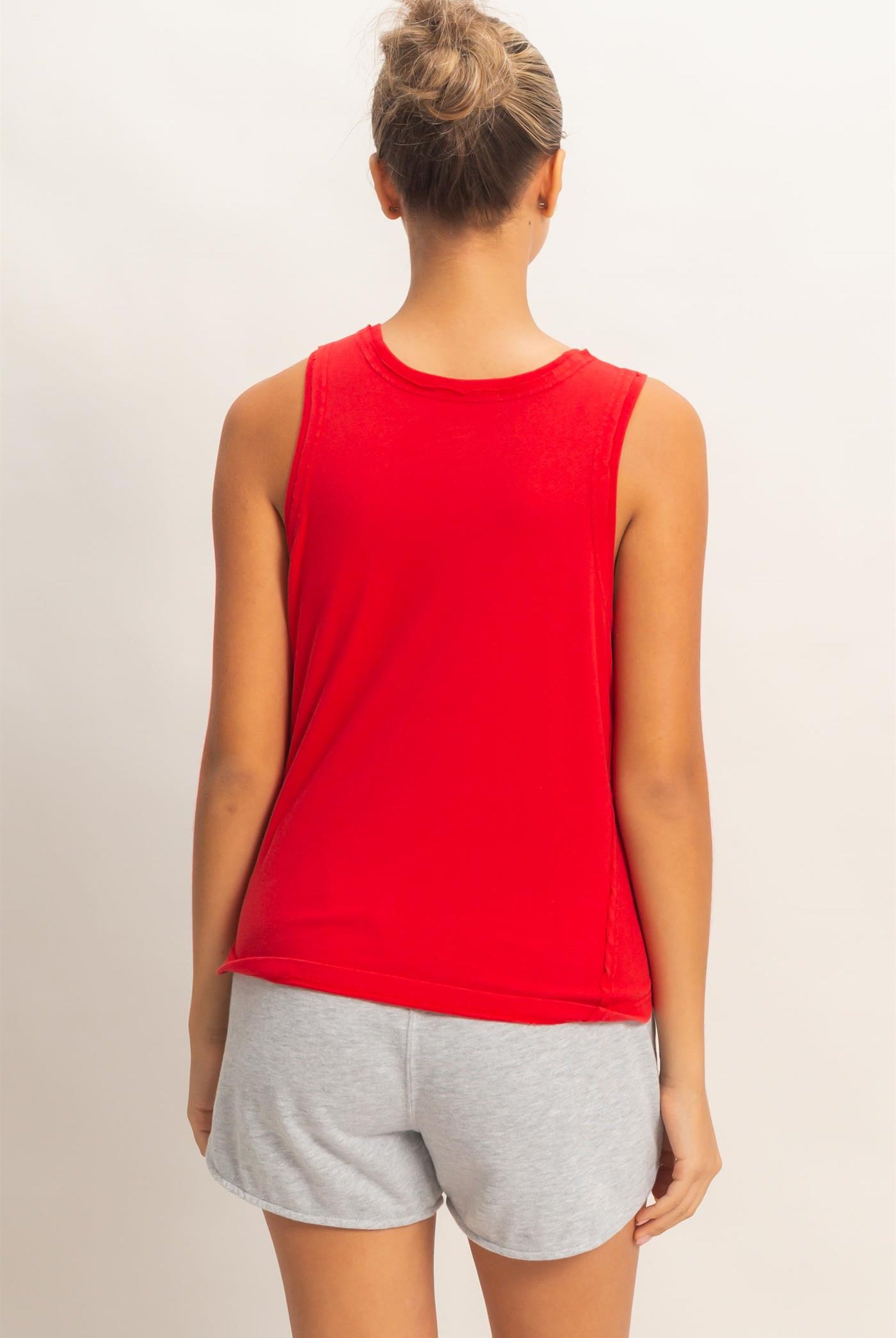 Wholesale Raw Edge Details Sleeveless Washed Top Clothing Tops DZ26E278 RED DOUBLE ZERO