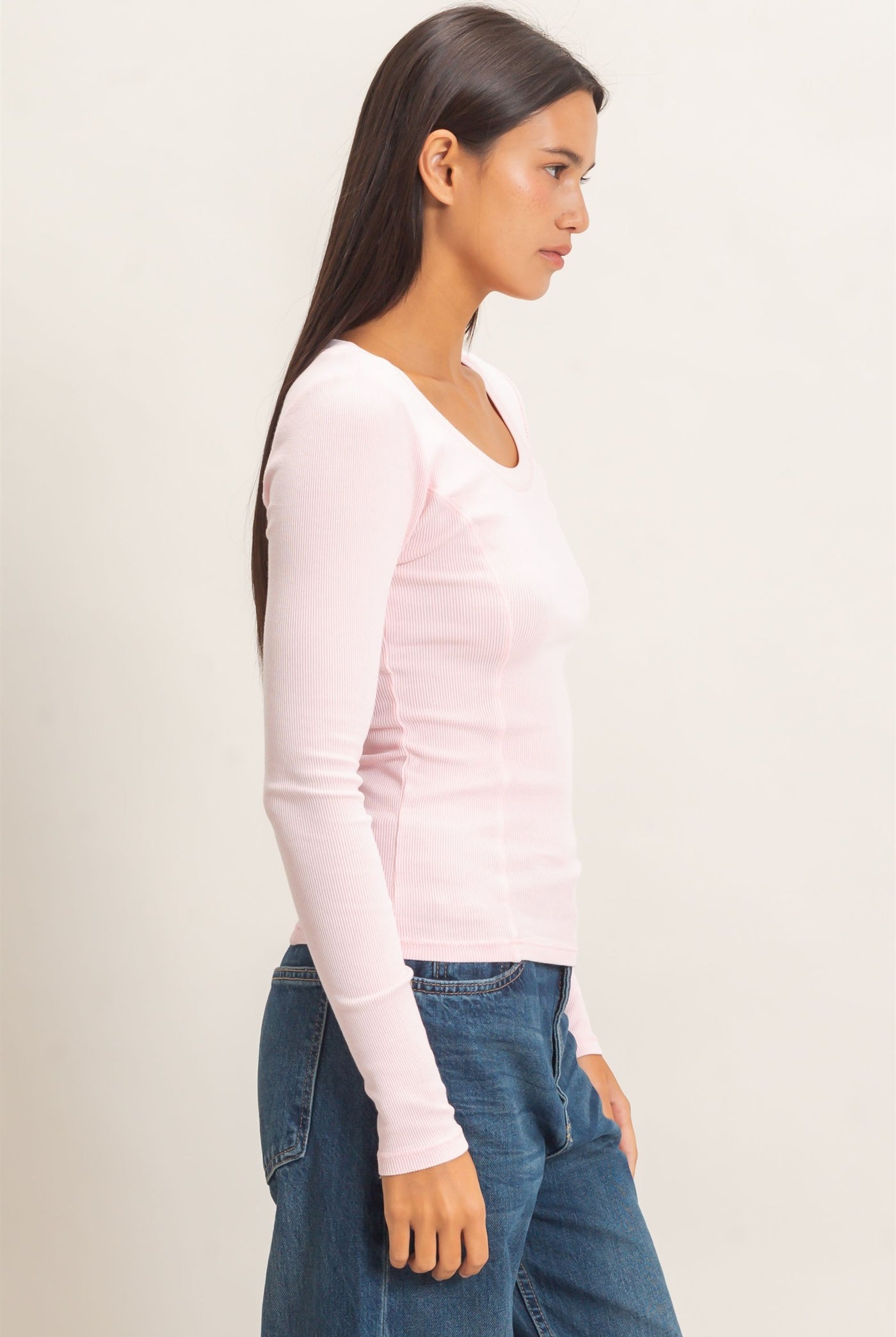Wholesale Pigment Dye Seam Detail Scoop Neck Top Clothing Tops DZ26E242 LIGHT PINK DOUBLE ZERO
