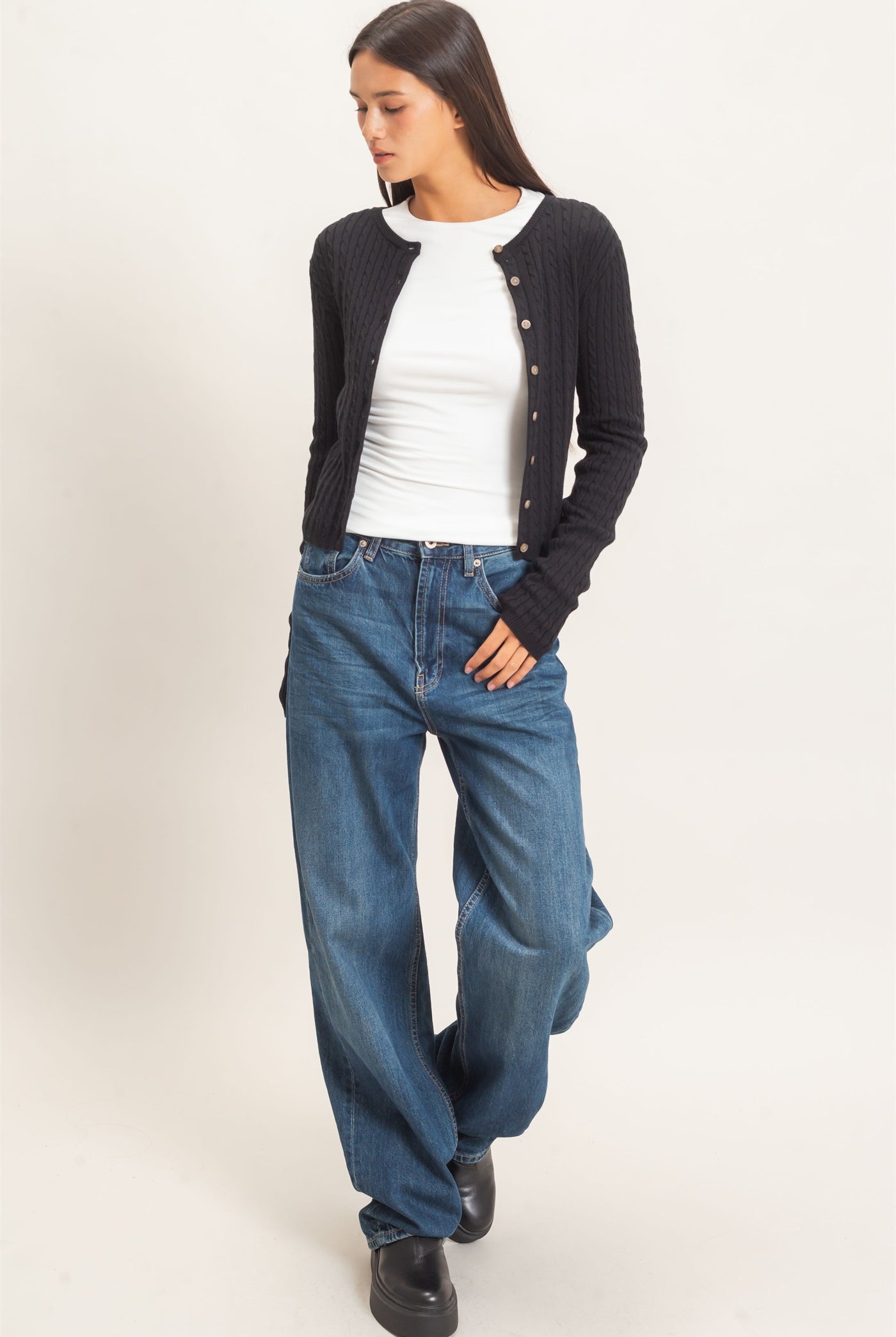 Wholesale Cable Knit Cardigan Cardigans DZ26E256 BLACK DOUBLE ZERO