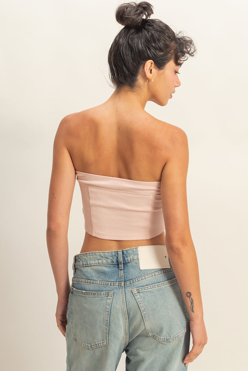 Wholesale Strapless Ribbed Crop Top Clothing Tops DZ23E512 PASTEL PINK DOUBLE ZERO