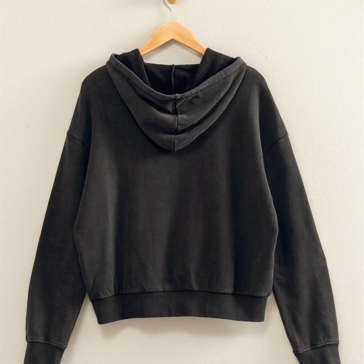 Wholesale Acid Wash Hoodie Clothing Tops DZ26E112 BLACK DOUBLE ZERO