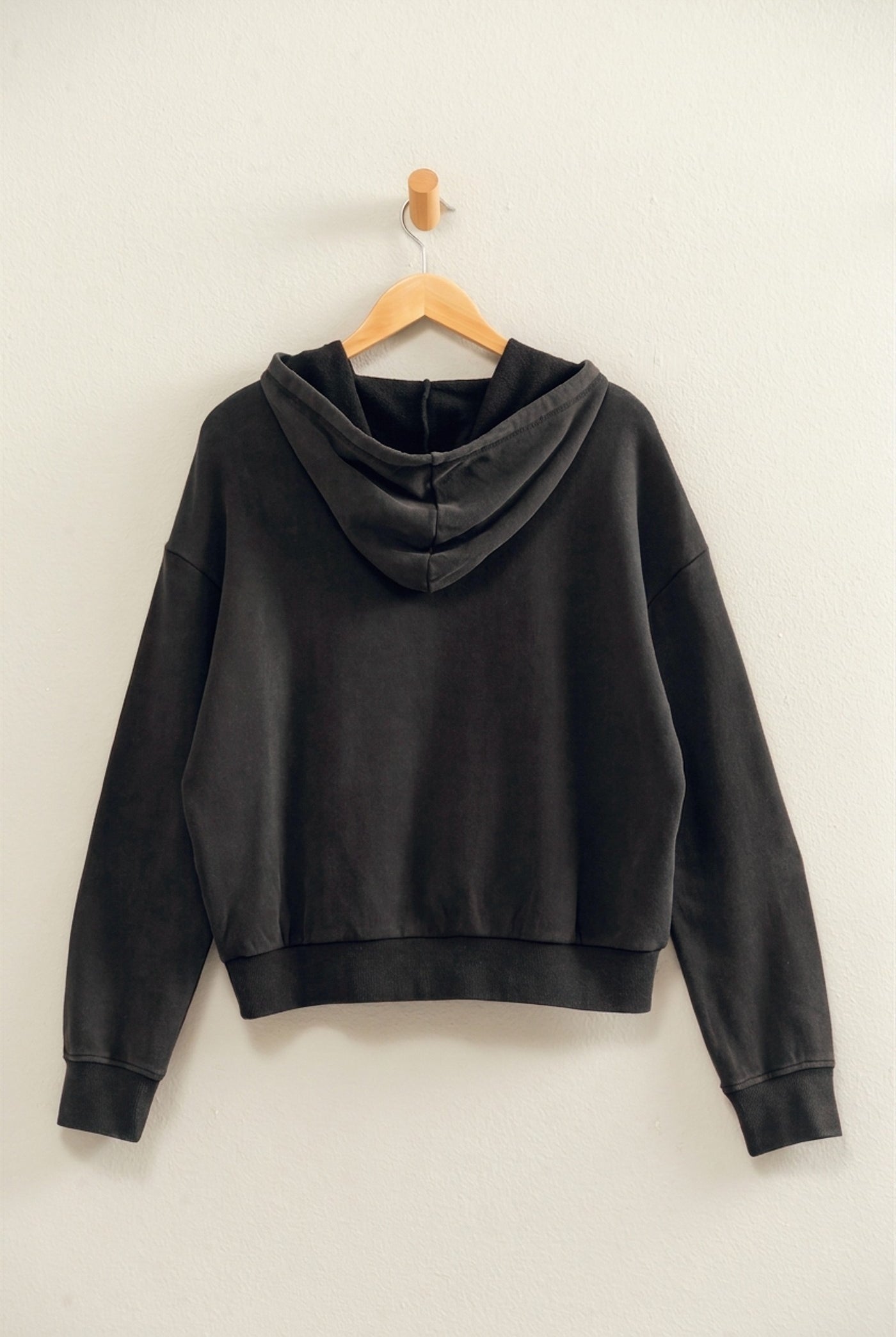 Wholesale Acid Wash Hoodie Clothing Tops DZ26E112 BLACK DOUBLE ZERO
