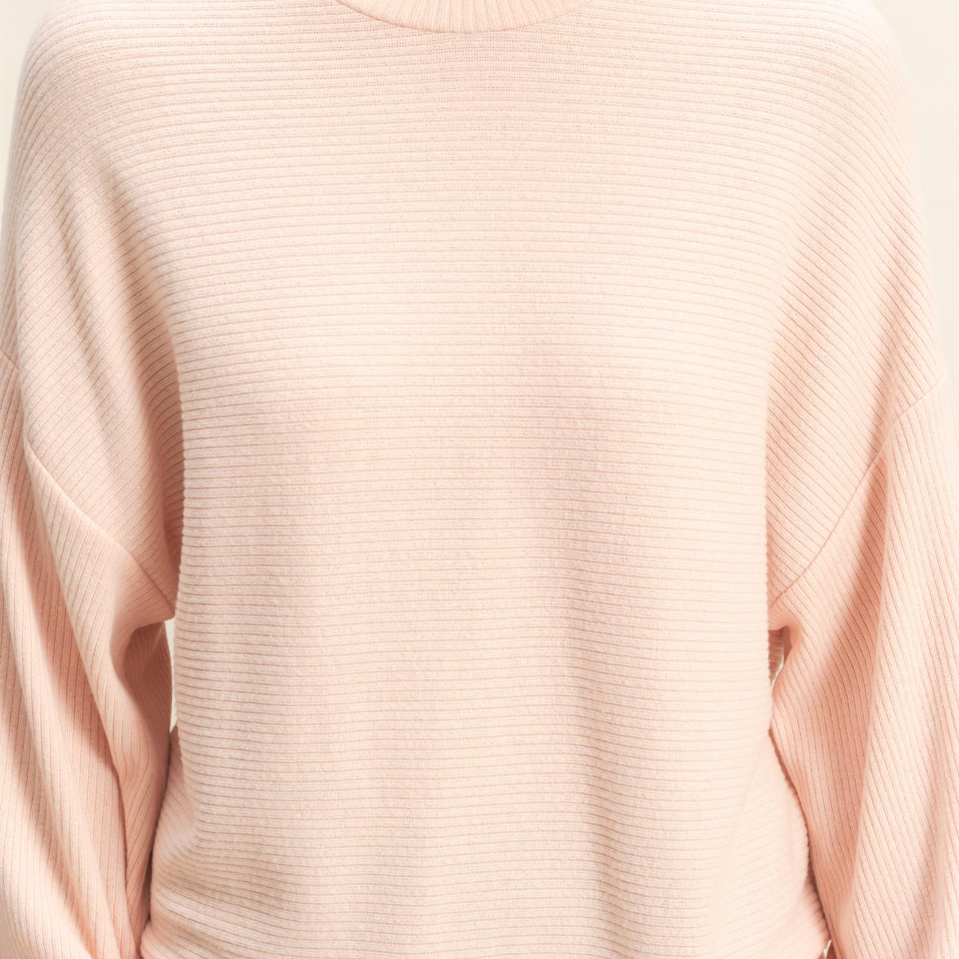 Wholesale Ribbed Balloon Sleeve Top Clothing Tops DZ24A099 DUSTY PINK DOUBLE ZERO