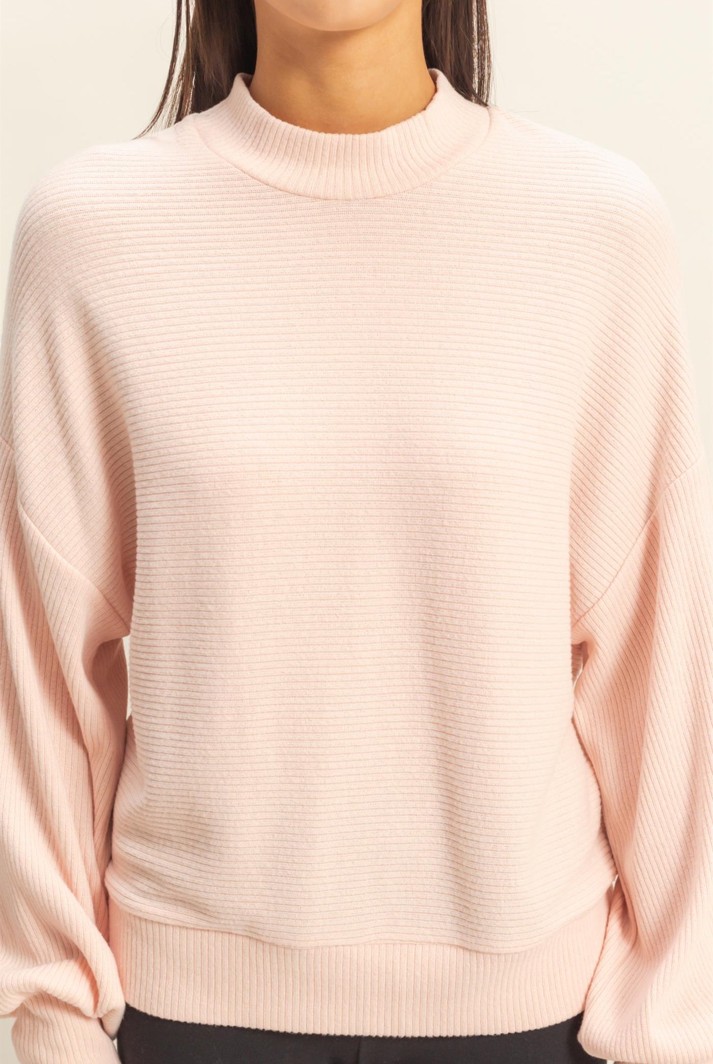 Wholesale Ribbed Balloon Sleeve Top Clothing Tops DZ24A099 DUSTY PINK DOUBLE ZERO