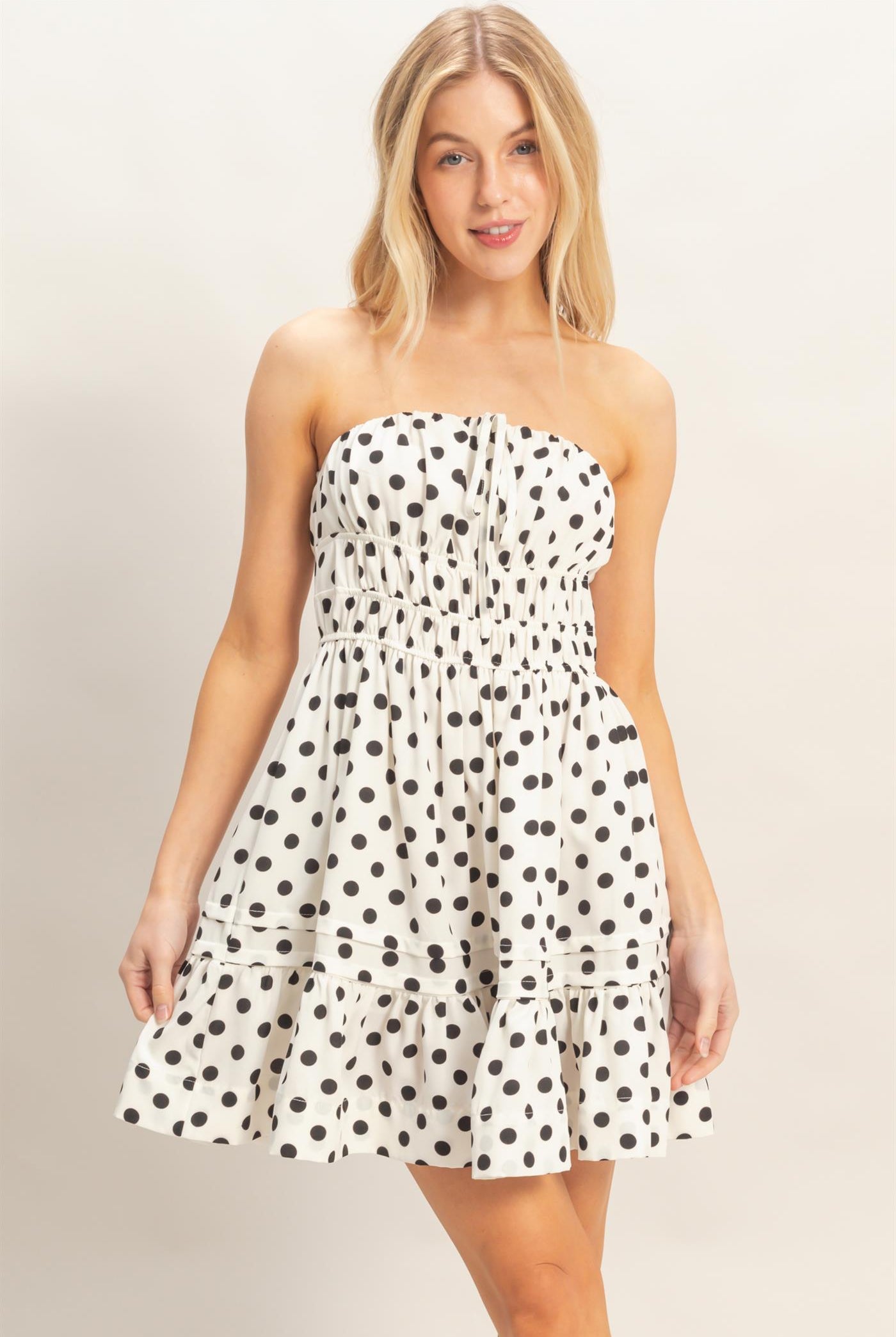 Wholesale Polka Dot Tube Top Dress Dresses HF26C106 WHITE HYFVE