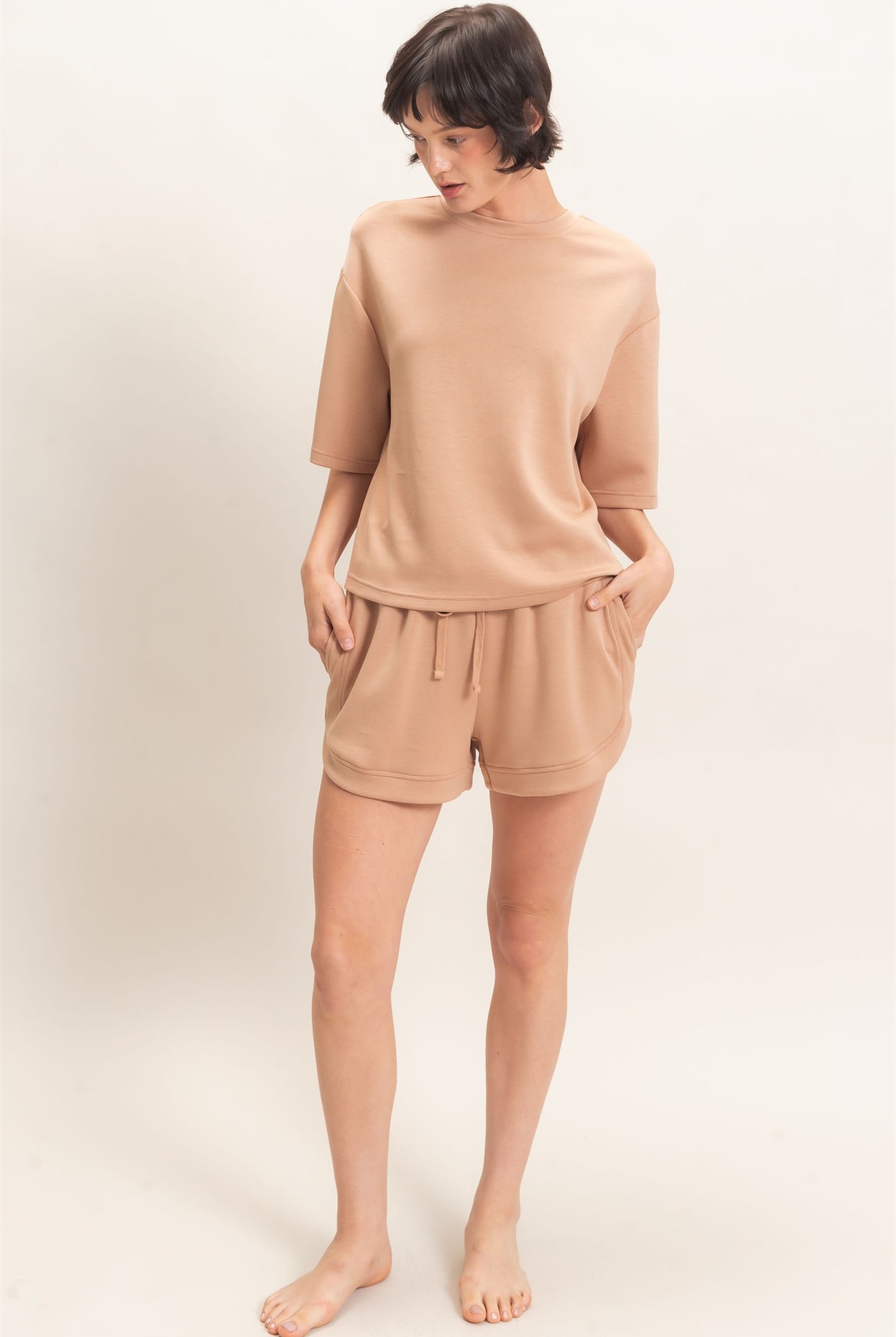 Wholesale Elastic Waistband Shorts Shorts DZ26C973 DARK TAUPE HYFVE