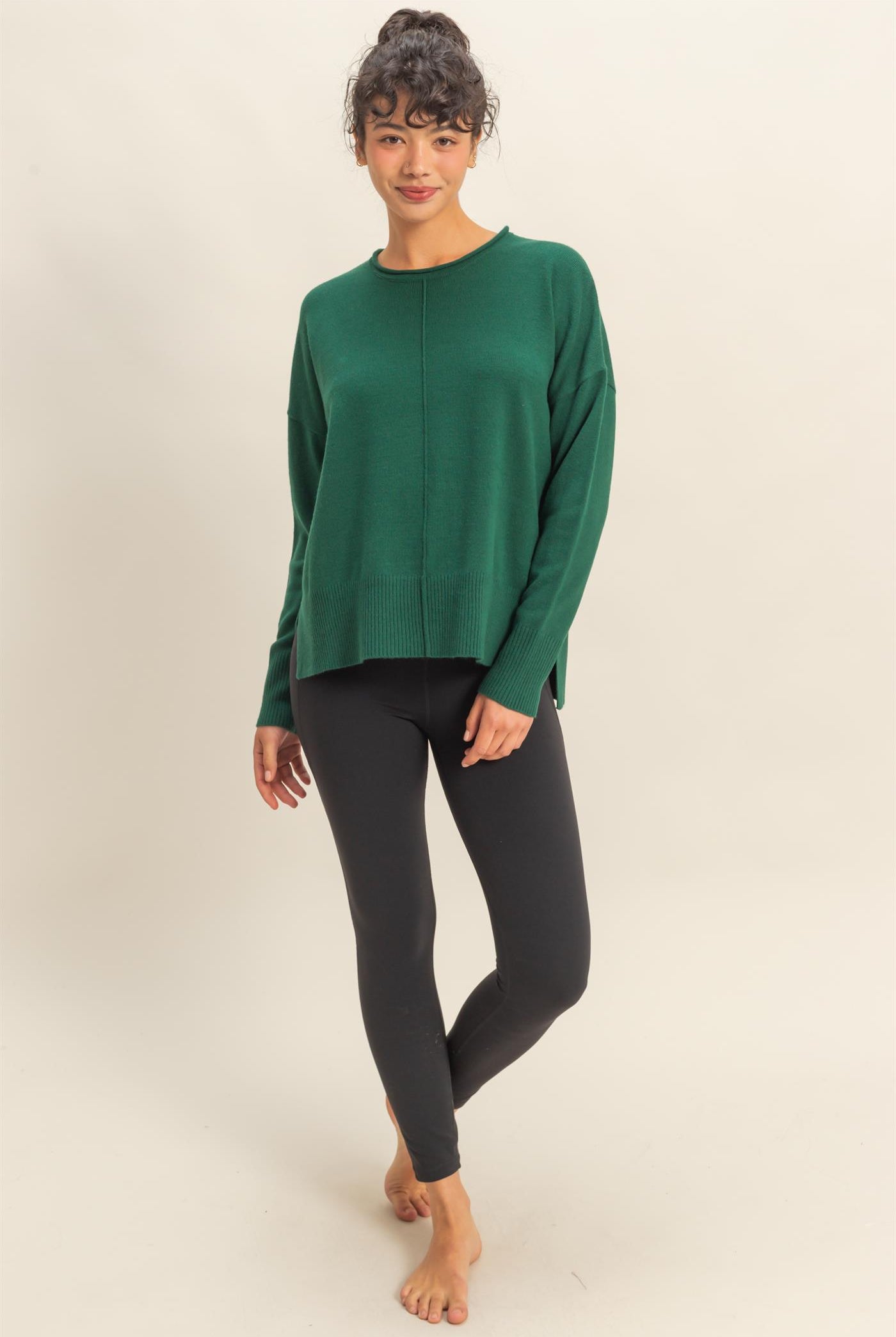Wholesale Not A Player Roll Neck Drop Shoulder Sweater Sweaters DZ25C938 DARK GREEN DOUBLE ZERO