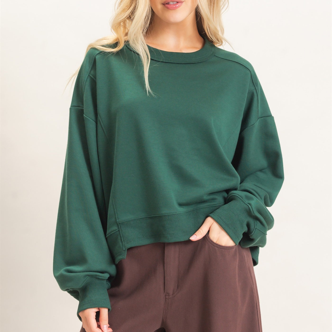 Wholesale Ribbed Crew Neck Sweatshirt Sweatshirts HF26F087 HUNTER GREEN HYFVE