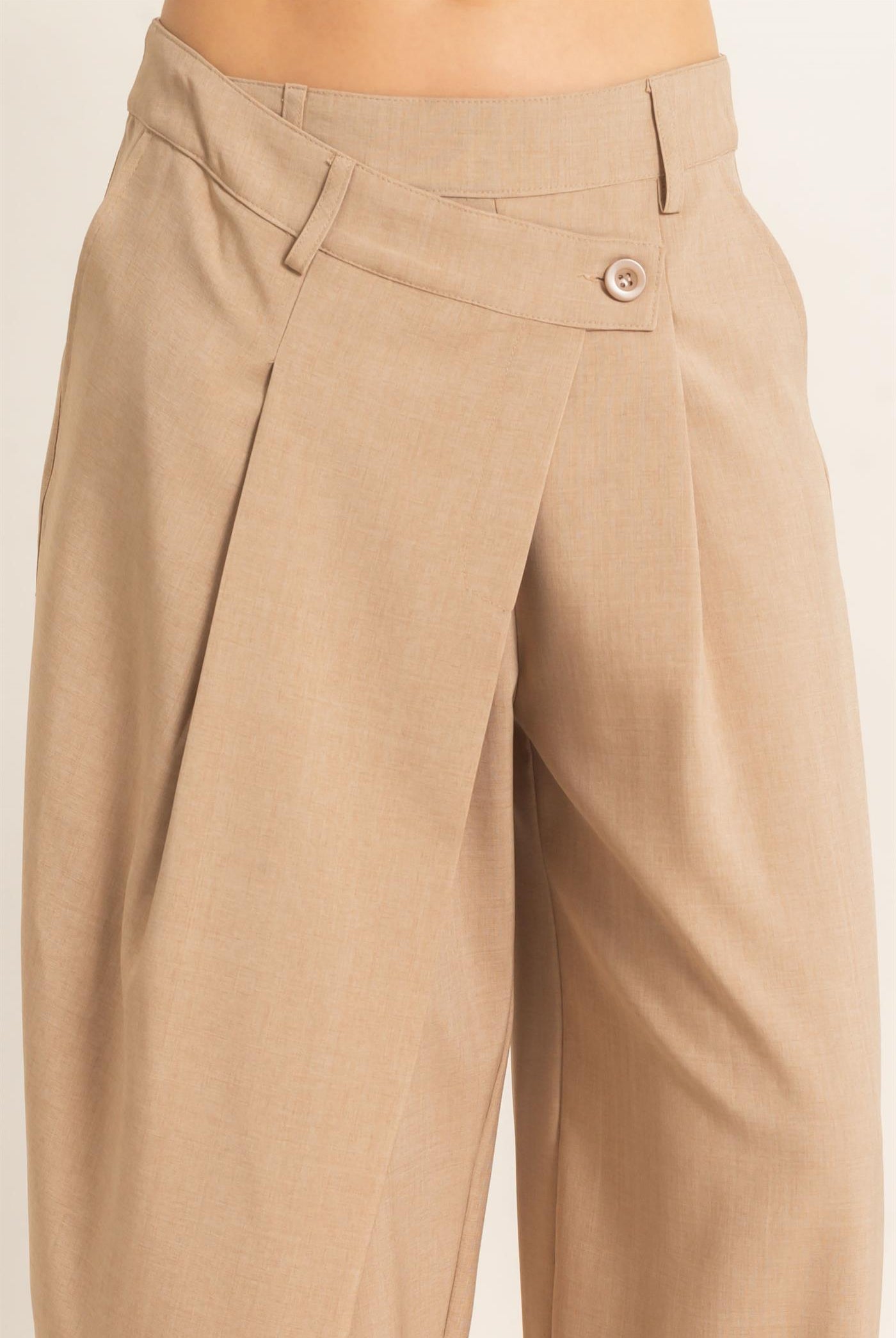 Wholesale Asymmetrical Overlap Pleated Pant Pants HF26C885 TAUPE HYFVE