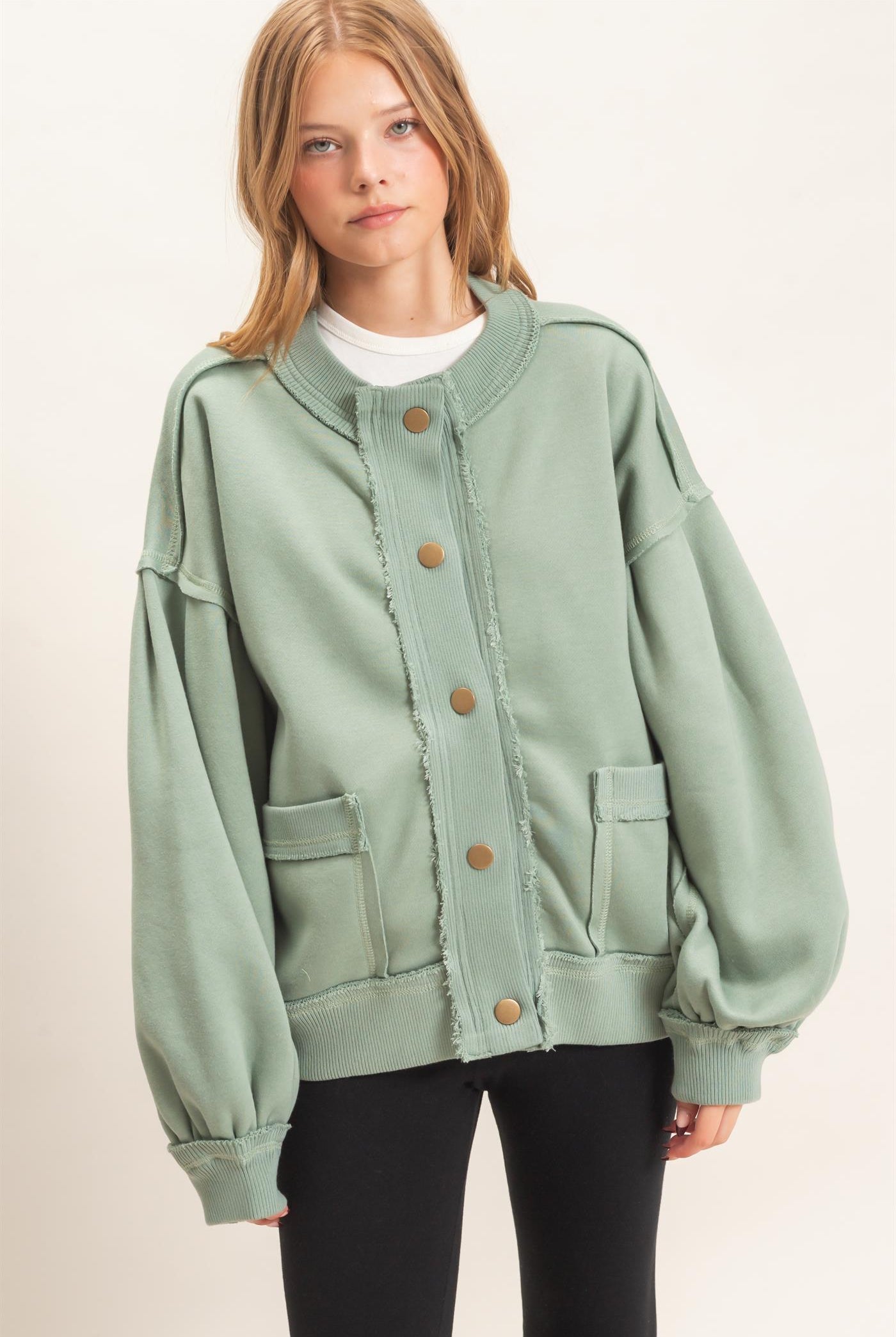Wholesale Snap Front Jacket Coats & Jackets HF26E003 SAGE HYFVE