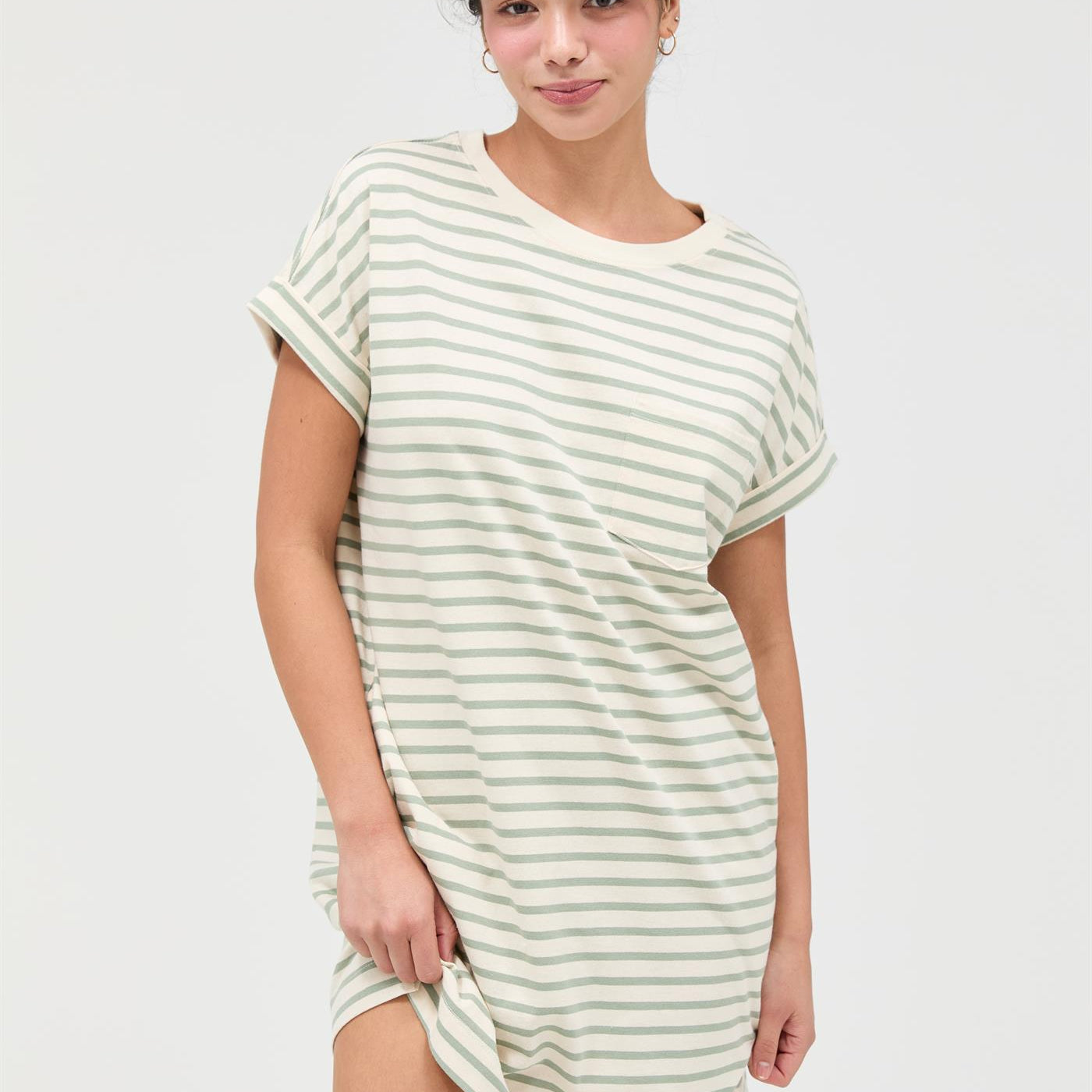 Wholesale Striped T-Shirt Mini Dress Dresses DZ26C067 SAGE GREEN DOUBLE ZERO