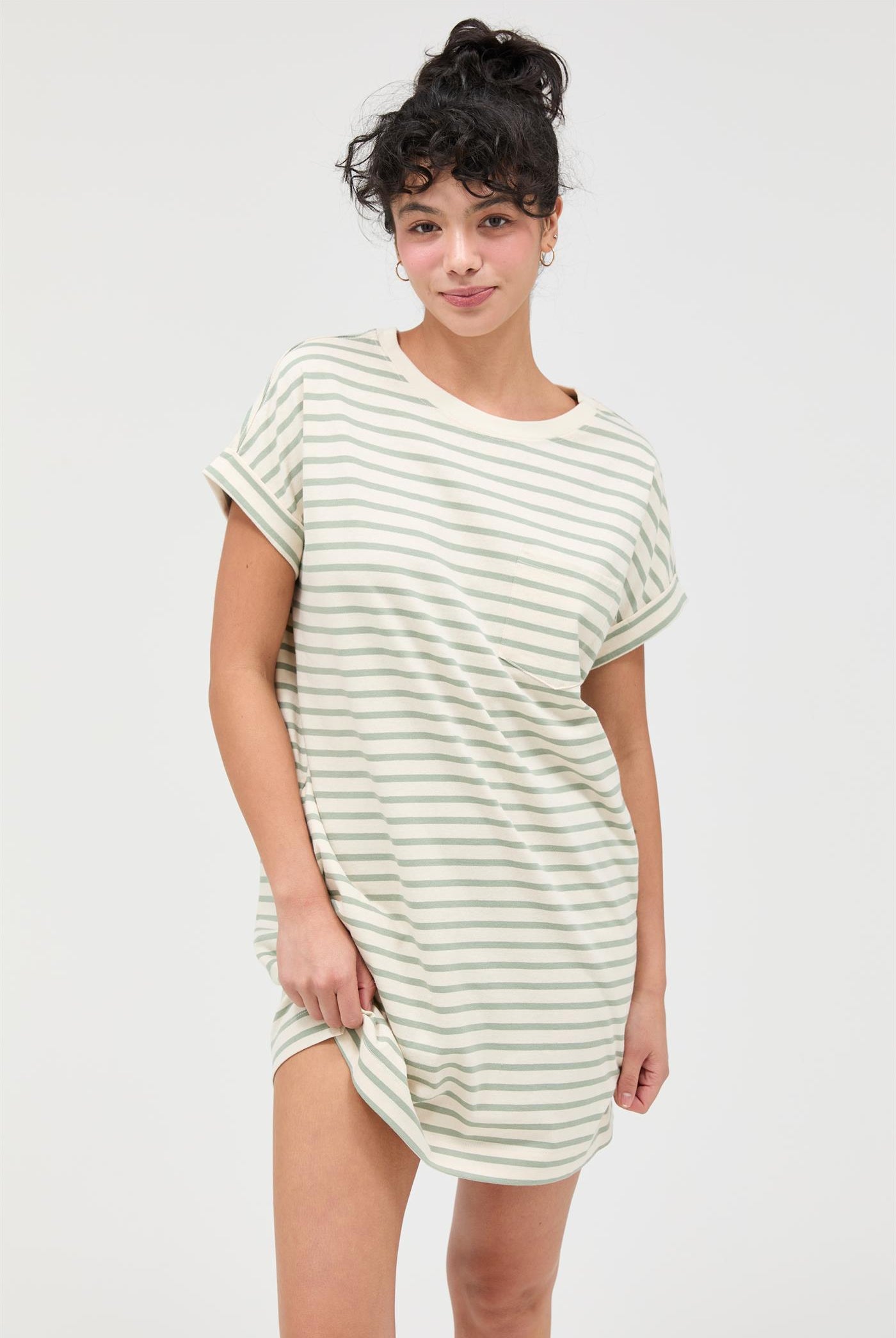 Wholesale Striped T-Shirt Mini Dress Dresses DZ26C067 SAGE GREEN DOUBLE ZERO
