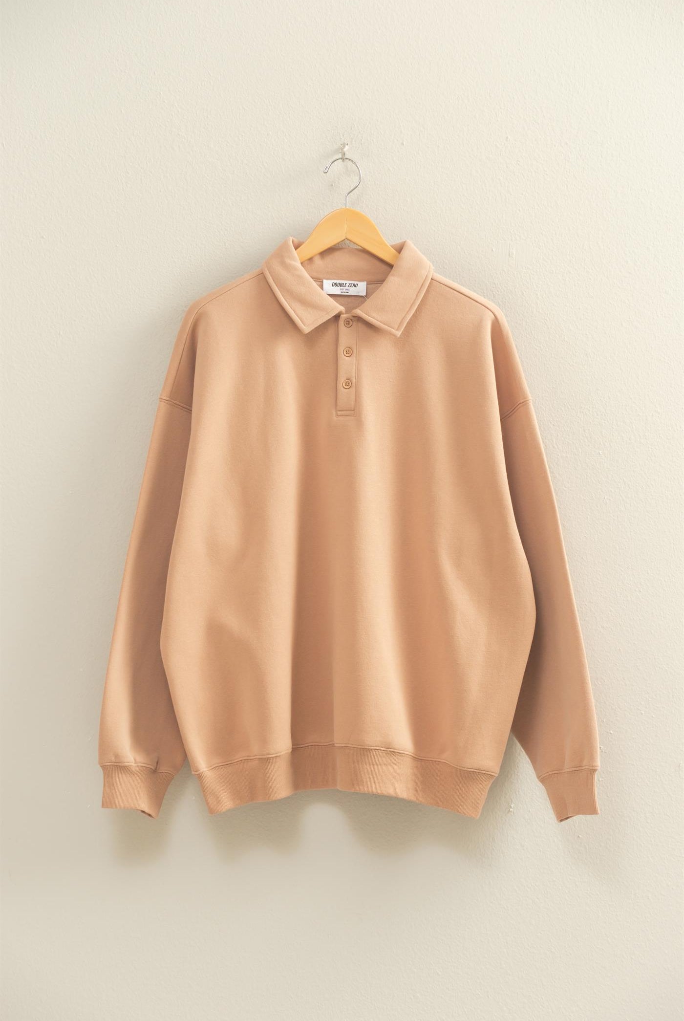 Wholesale Oversized Polo Collared Pullover Sweatshirts DZ25F074 DARK TAUPE DOUBLE ZERO
